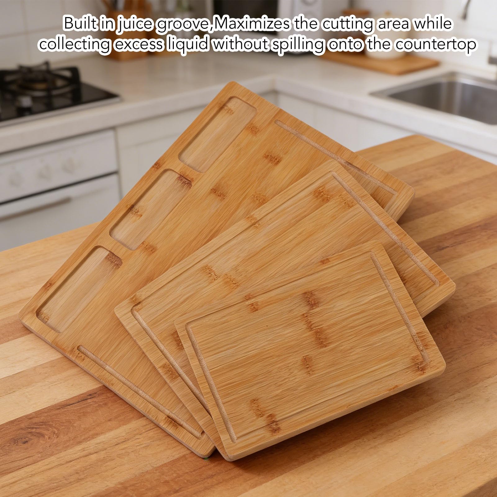 Juego de Tablas de Cortar con Ranuras, 3 Tamaños, 16 X 11 Pulgadas, 12,6 X 8,7 Pulgadas, 10 6,7, para Carne, Verduras, Frutas, Pan, Queso, Cocina, Barbacoa, Familia