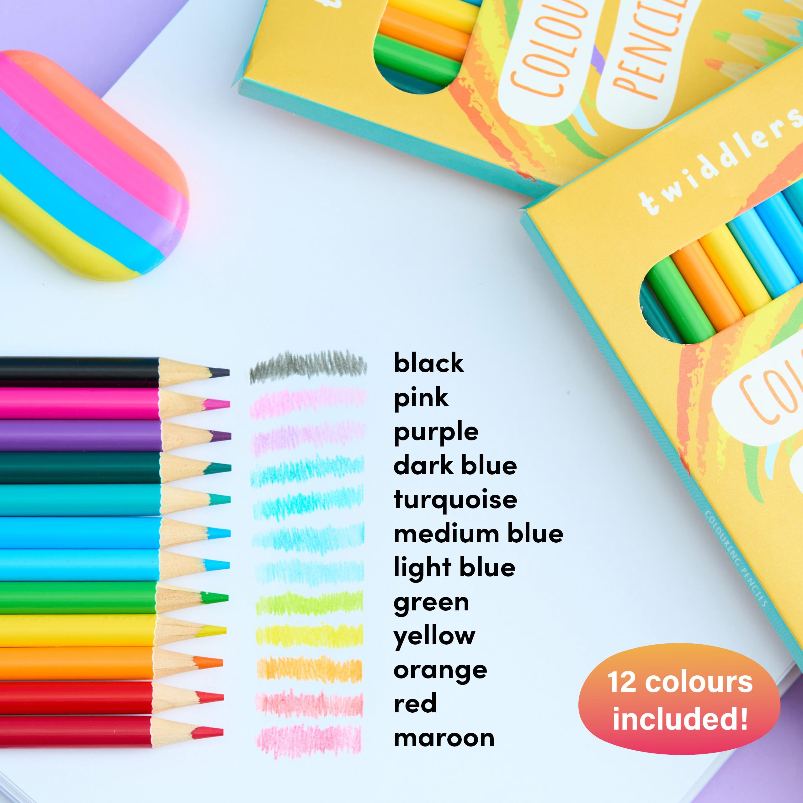 THE TWIDDLERS Set 288 Matite Colorate, 24 Scatole da 12, 18 cm | Regalini fine festa, gadget compleanno bambini e bambina, pastelli per scuola, premietti, pensierini, temperate