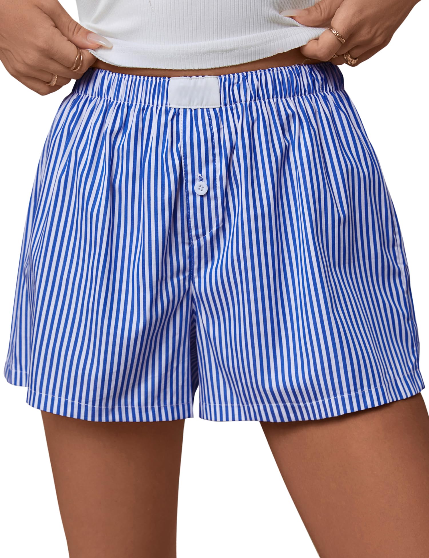 Rapbin Boxershorts für Damen, gestreift, Baumwolle, lässig, für den Sommer 2026, kariert, elastische Taille, Pyjamahose