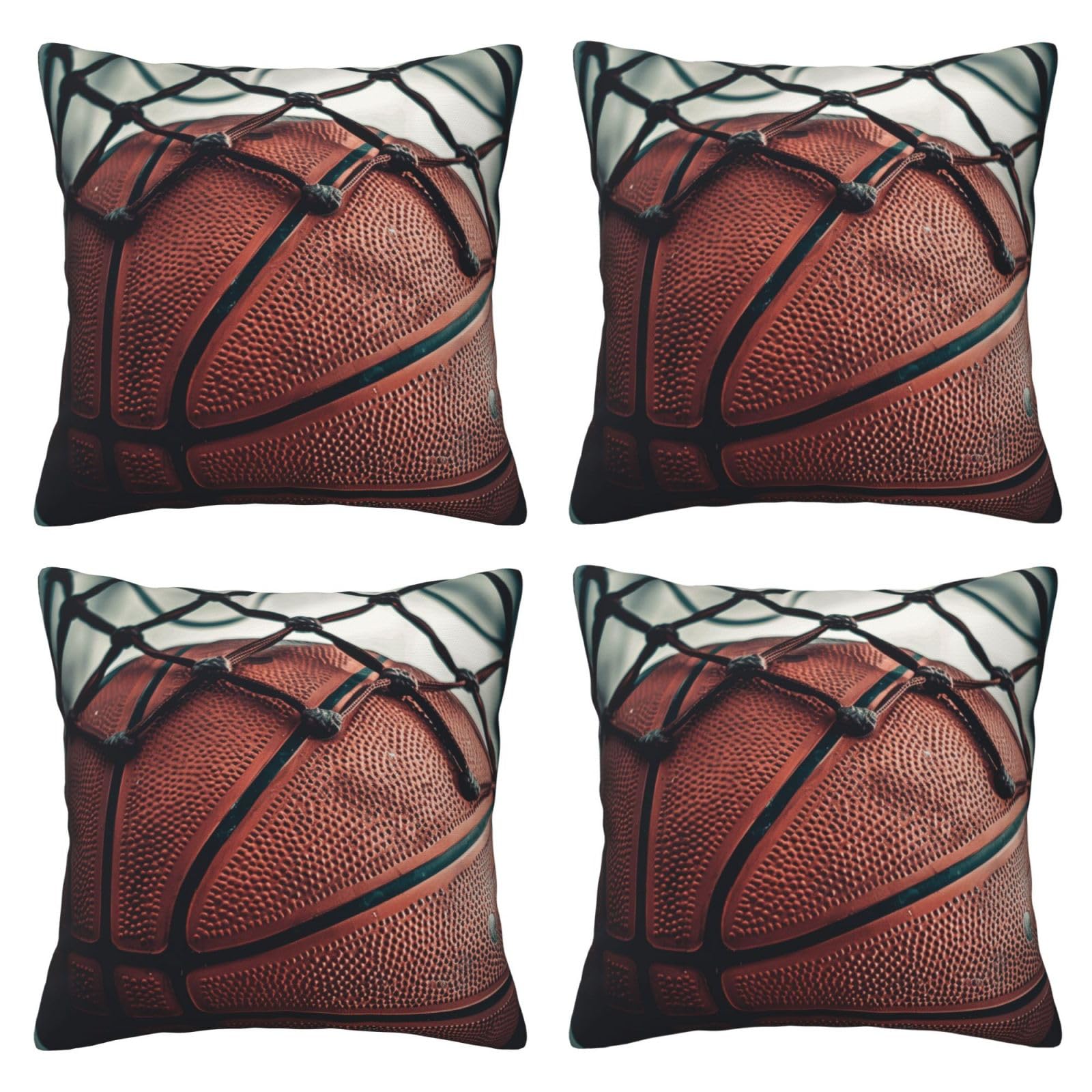 Basketball Sport Throw Pillow Cases 4 Pack Square Pillowcases Super Soft Pillow Protectors With Zipper for Couch Livingroom Sofa Bed Office Car,30x30 CM
