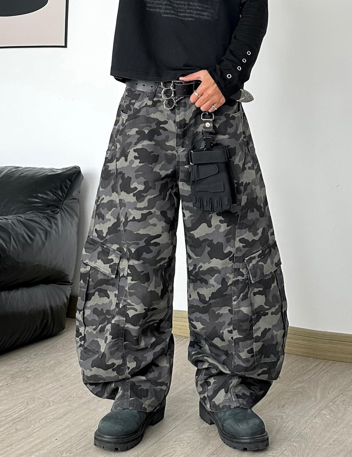 Mens Baggy Jeans Camouflage Loose Cargo Pants Hip Hop Wide Leg Trousers Mid Waist Skater Jeans - Image 6