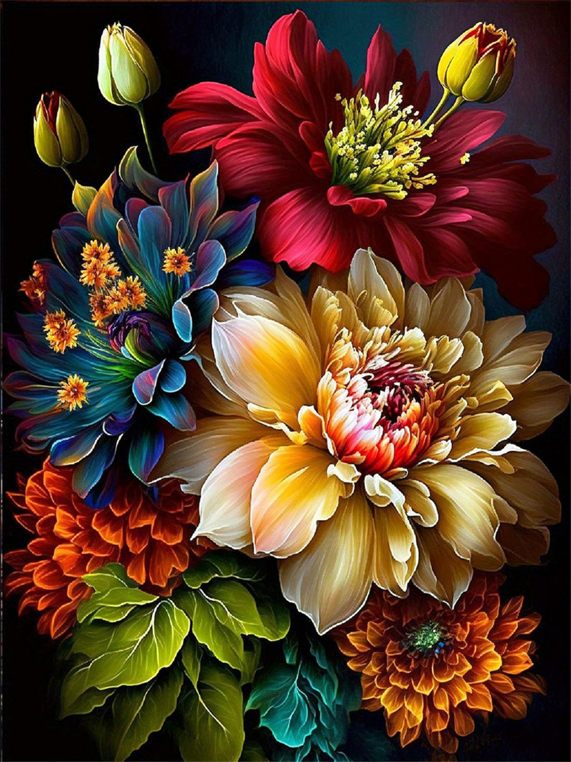 Nianxi Paint by Numbers for Adults,Painting by Number Kits on Canvas,Easy DIY Cheerful Painting for Beginners,Home Wall Decor (Flower)