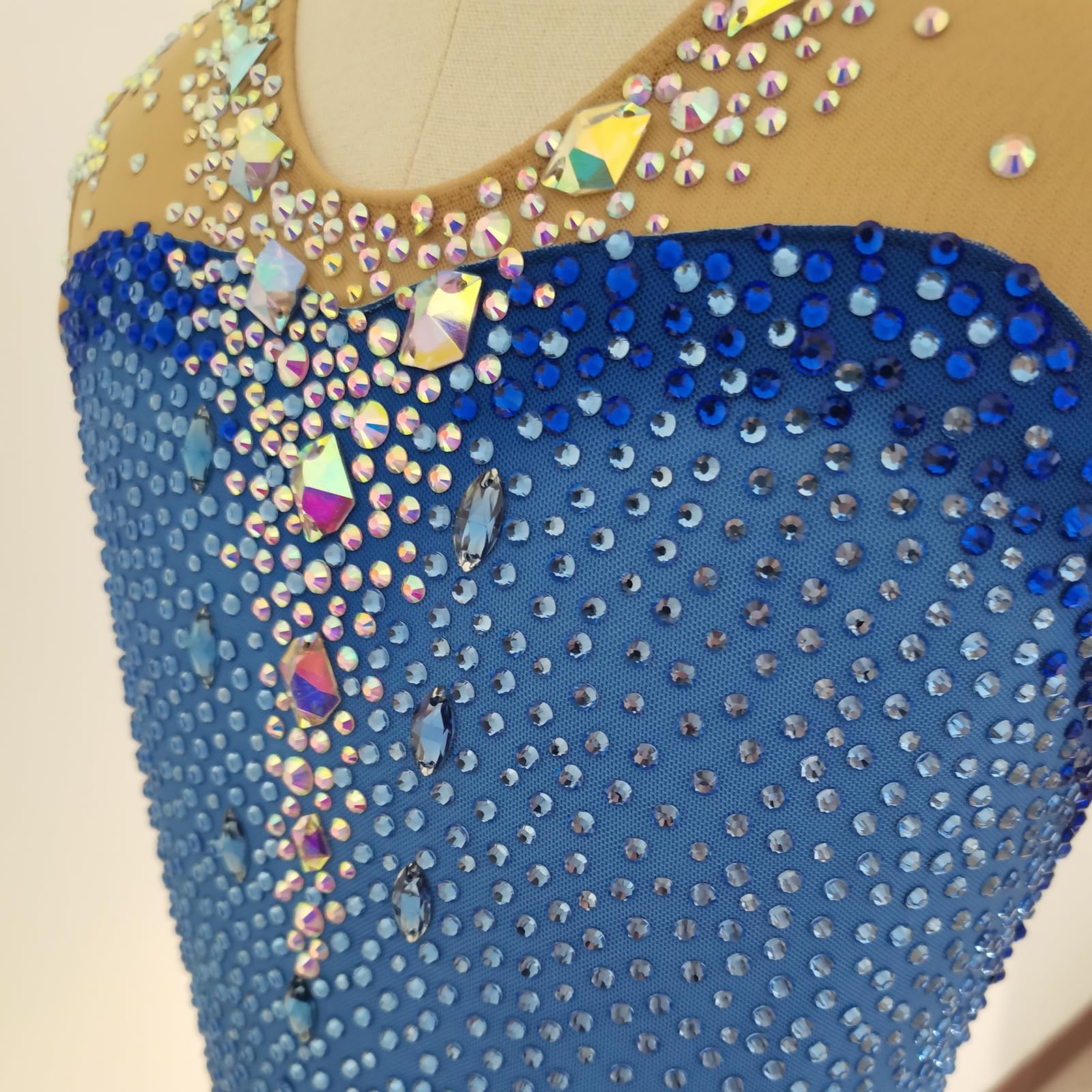 LIUHUO Azul Patinaje Artístico Vestido Niñas Manga Larga Concurso Rendimiento