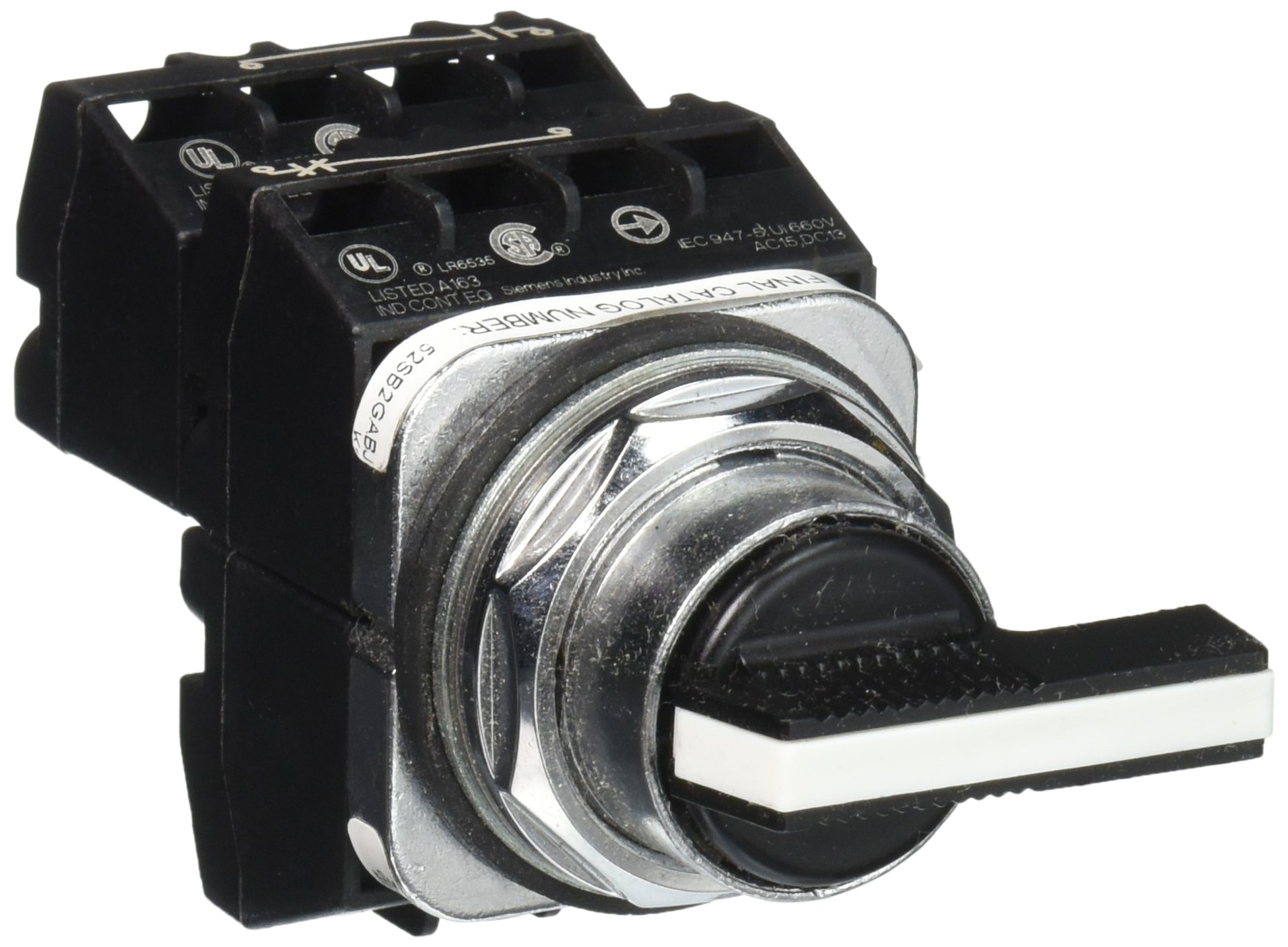 52SB2GABJ2K1 Heavy Duty Selector Switch Unit, Water and Oil Tight, 3 Positions, Long Lever, Maintained Operation, G Cam, 2NC + 1NO Contact Blocks