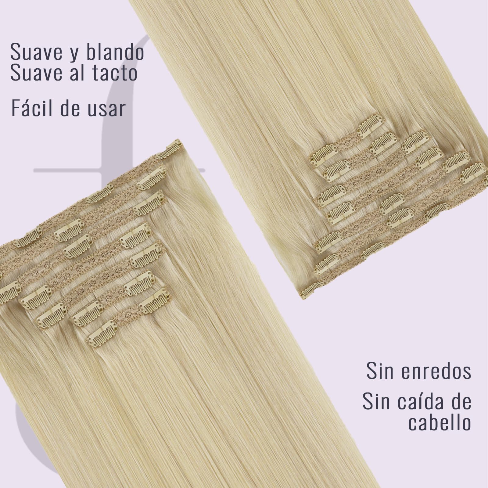 Fshine Clip Extensiones Humano 22 Pulgadas 55CM 120g Extensiones de Pelo Rubio Blanco Remy Hair Clip in Extensiones 7 Piezas Color 60 Extensiones de Cabello Natural Color 60 — view 4