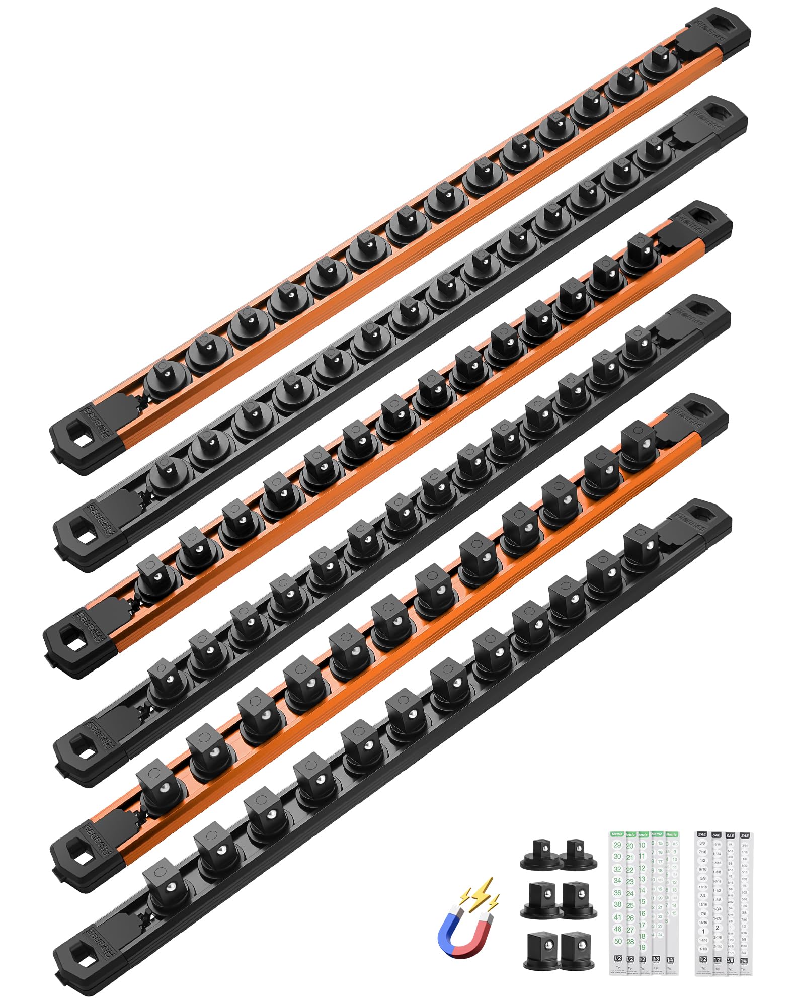 ALOANES Magnetic Socket Organizer 1/2,3/8,1/4" 80 Clips (Orange&amp;Black, 6PC)