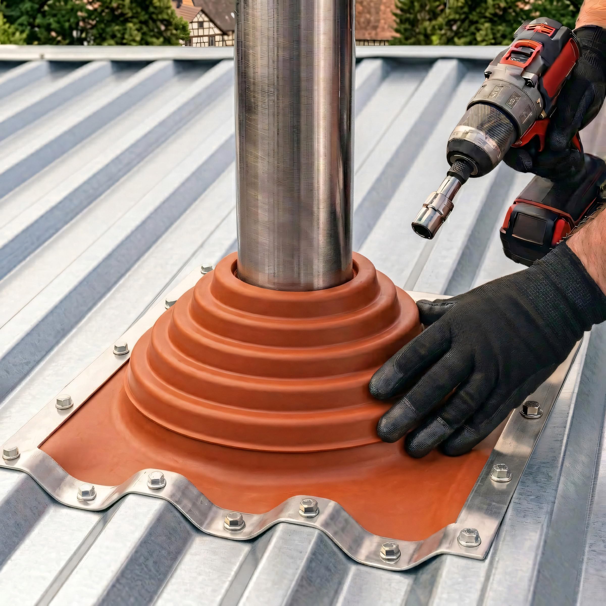 Parotec Solin de Toit - Passage du Toit - Flexible - Fabriqué en Silicone - Résistant aux Hautes Témperatures - Universel -Tuile Métallique - Diamètre de 6 à 70 mm