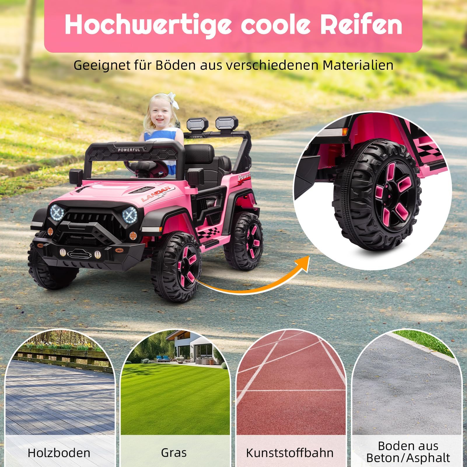 Auto elettrica Bambino 12V con Telecomando,2 Motore,per 3-8 anni,Rosa