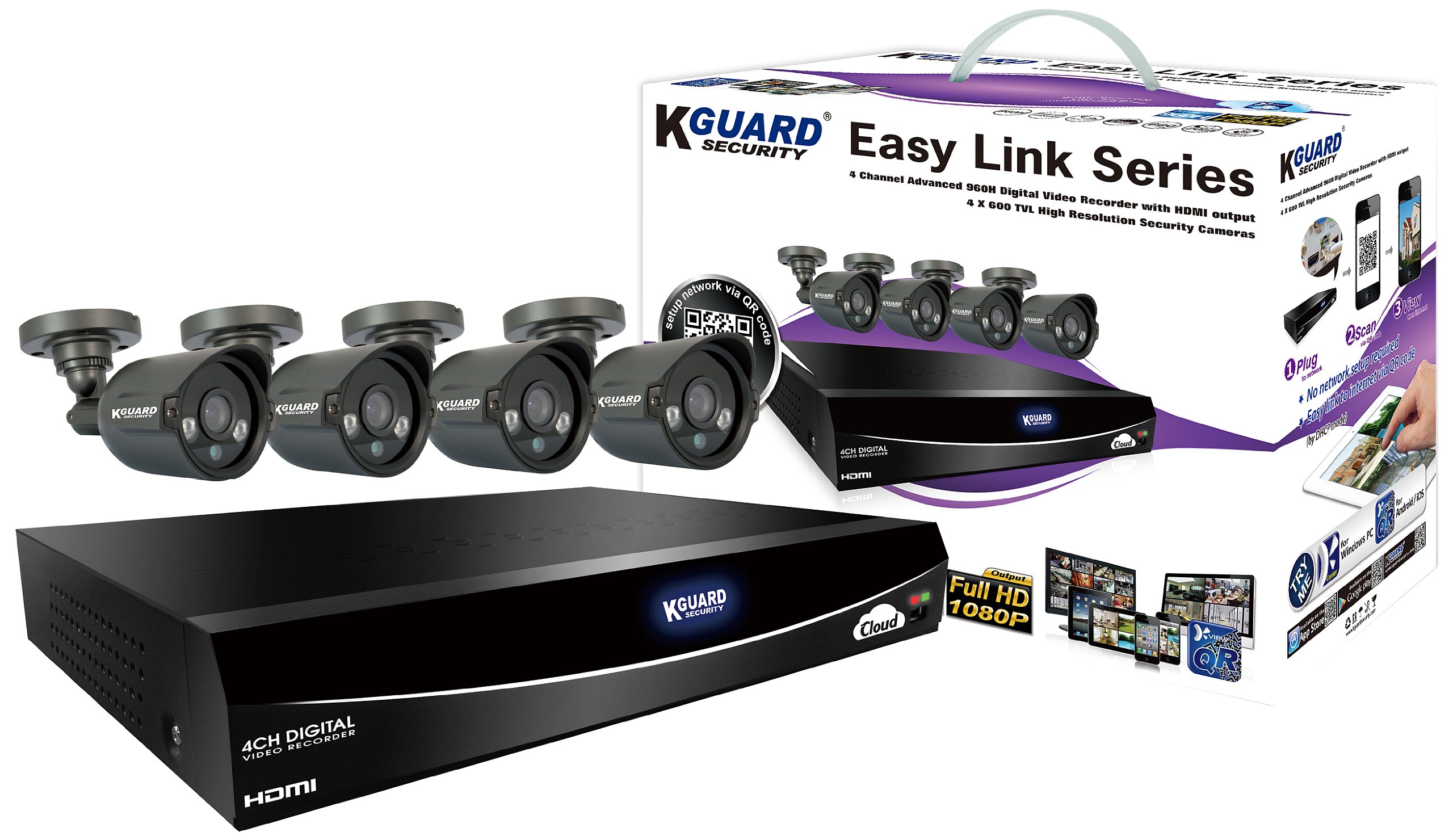 kguard security H 264 4CH DVR BR401監視 防犯カメラ 4台 HDD 1TB 