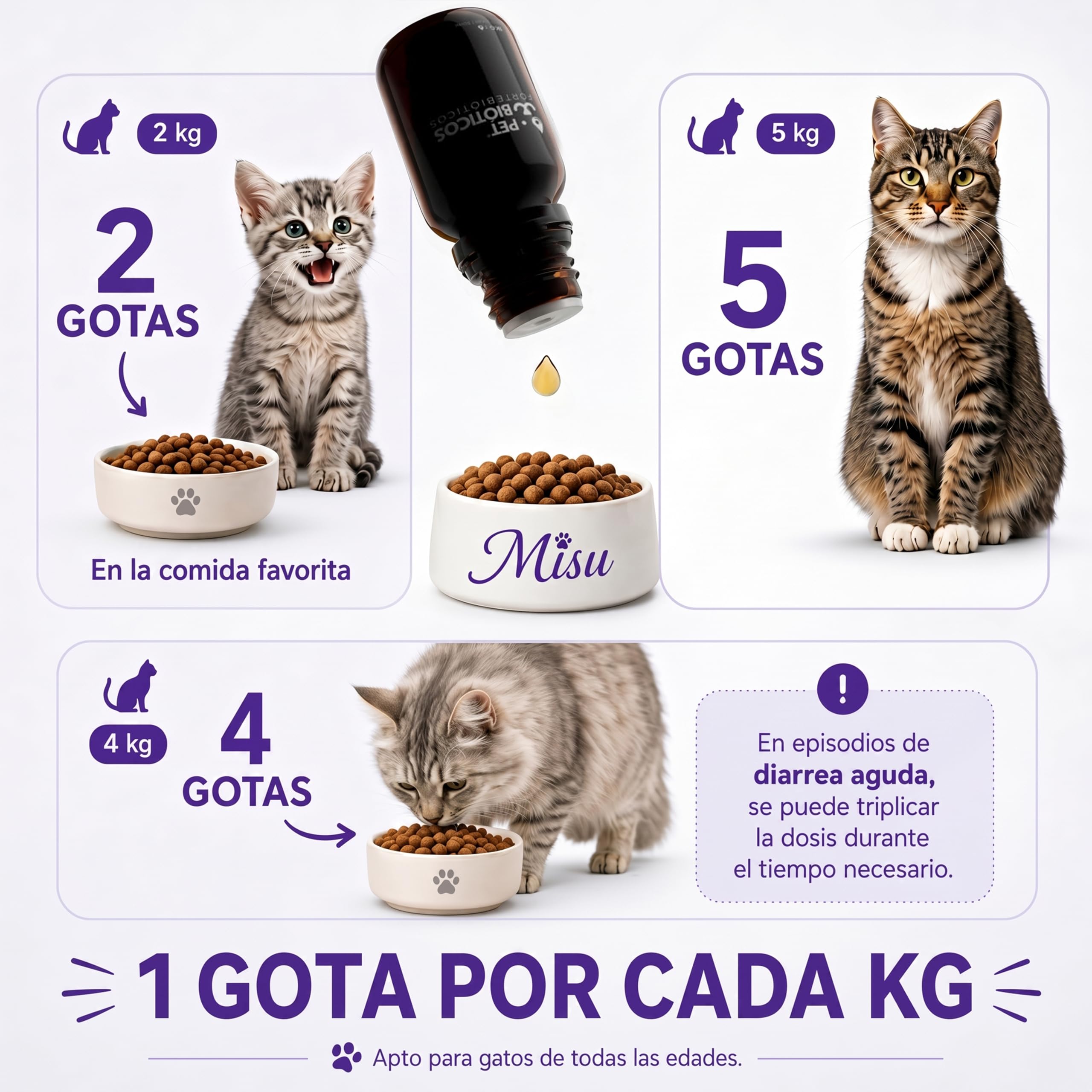 Fortebióticos Gatos 600 Gotas 30 ml – Postbiótico Alternativa al Probiótico y Probiotics con Taurina para Diarrea - Gastrointestinal - Taurina Gatos - Antidiarreico - Postbiótico
