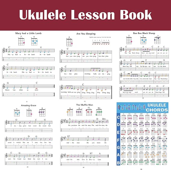 QMG Beginner Ukulele Lesson Book, Suitable for all Levels, Color Coded Notes, 50 Amazing & Popular Songs