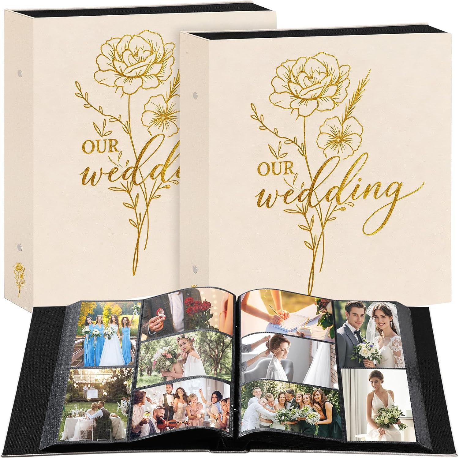 2 Pack Wedding Photo Album 4x6 600 Pocket Photos Wedding Picture Scrapbook for Memory Keepsake (Beige)