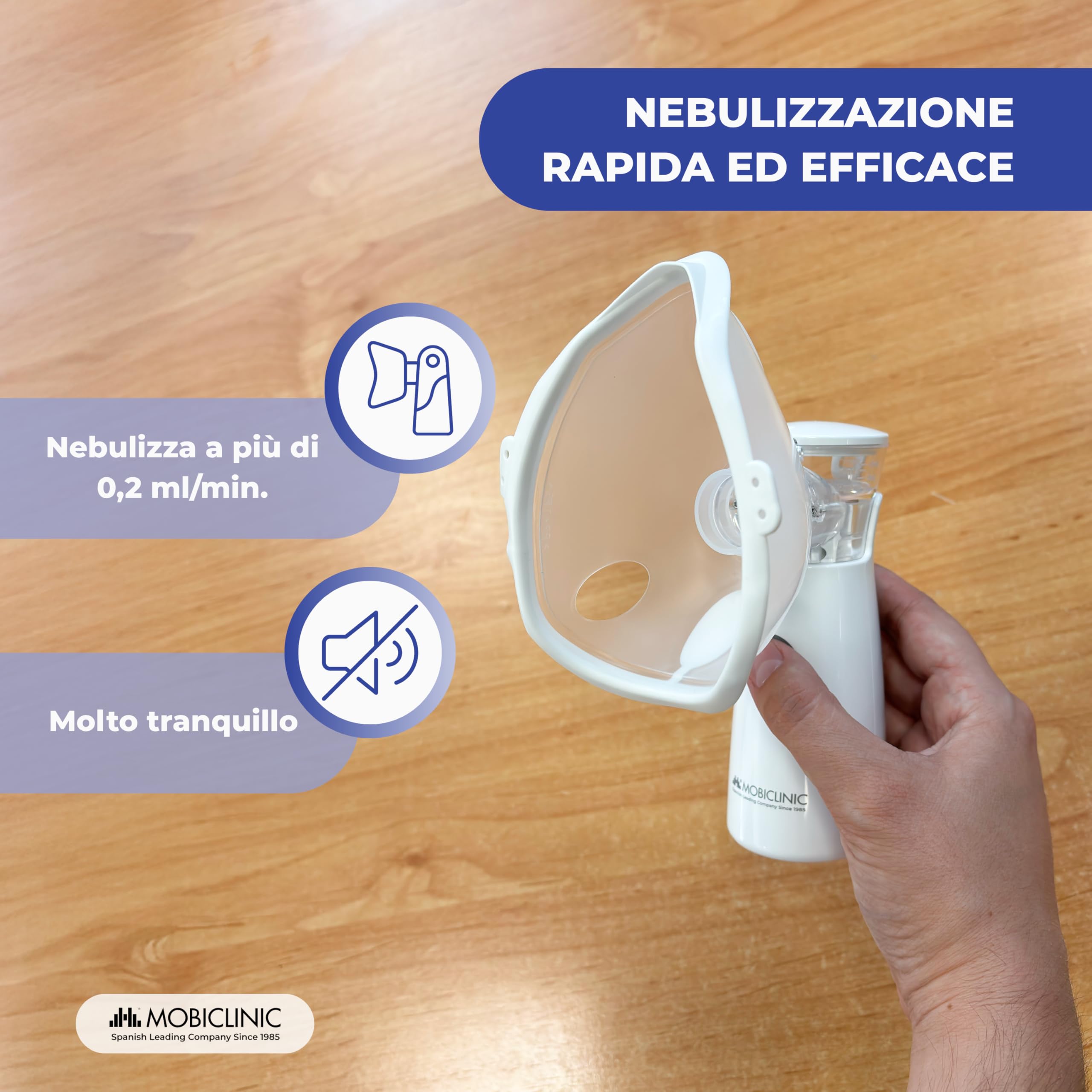 Mobiclinic®, Aerosol Portatile Silenzioso, Boccaglio e 2 Maschere, Adulti e Bambini, Custodia per il Trasporto, Silenzioso, Compatto, Asma, Nebumobi1