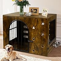 Vista 9 de Mueble de jaula para perros de 63" para 1 o 2 perros, perrera individual/doble de servicio pesado con cuencos, jaula de madera y metal estilo granja