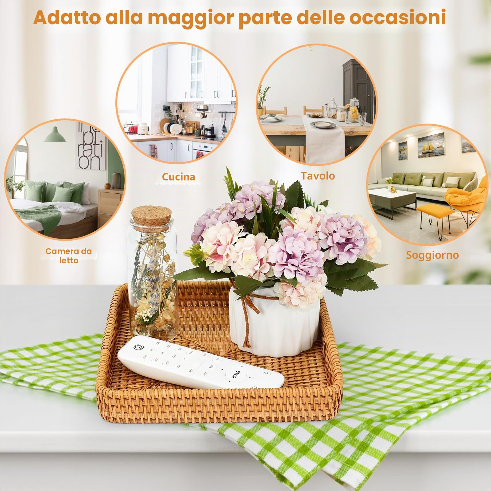 Vassoio Decorativo in Rattan, Cesto Portaoggetti Intrecciato, Organizer Scrivania Ufficio, Portaoggetti Tavolo Tessuto per Trucco, Tovaglioli, Dessert, Ornamenti