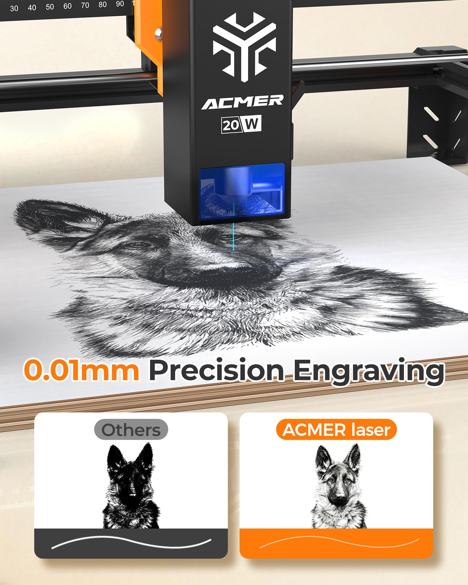 ACMER 20W Laser Cutter, Laser Graviermaschine mit 25 L-Luftunterstützung
