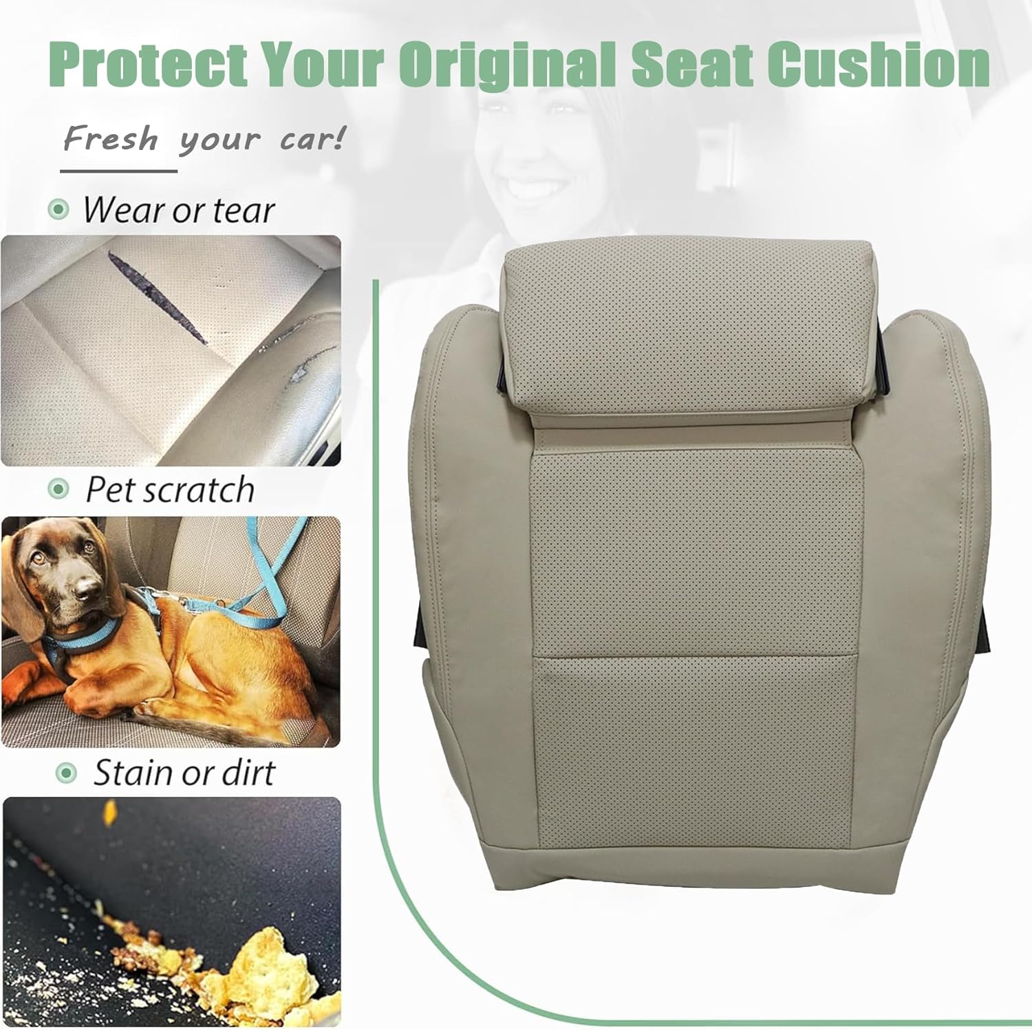 Priprilod Driver Side Bottom Leather Replacement Seat Cover Tan Fit for Mercedes Benz GLA 250 GLA250 2016 2017 2018 2019 2020