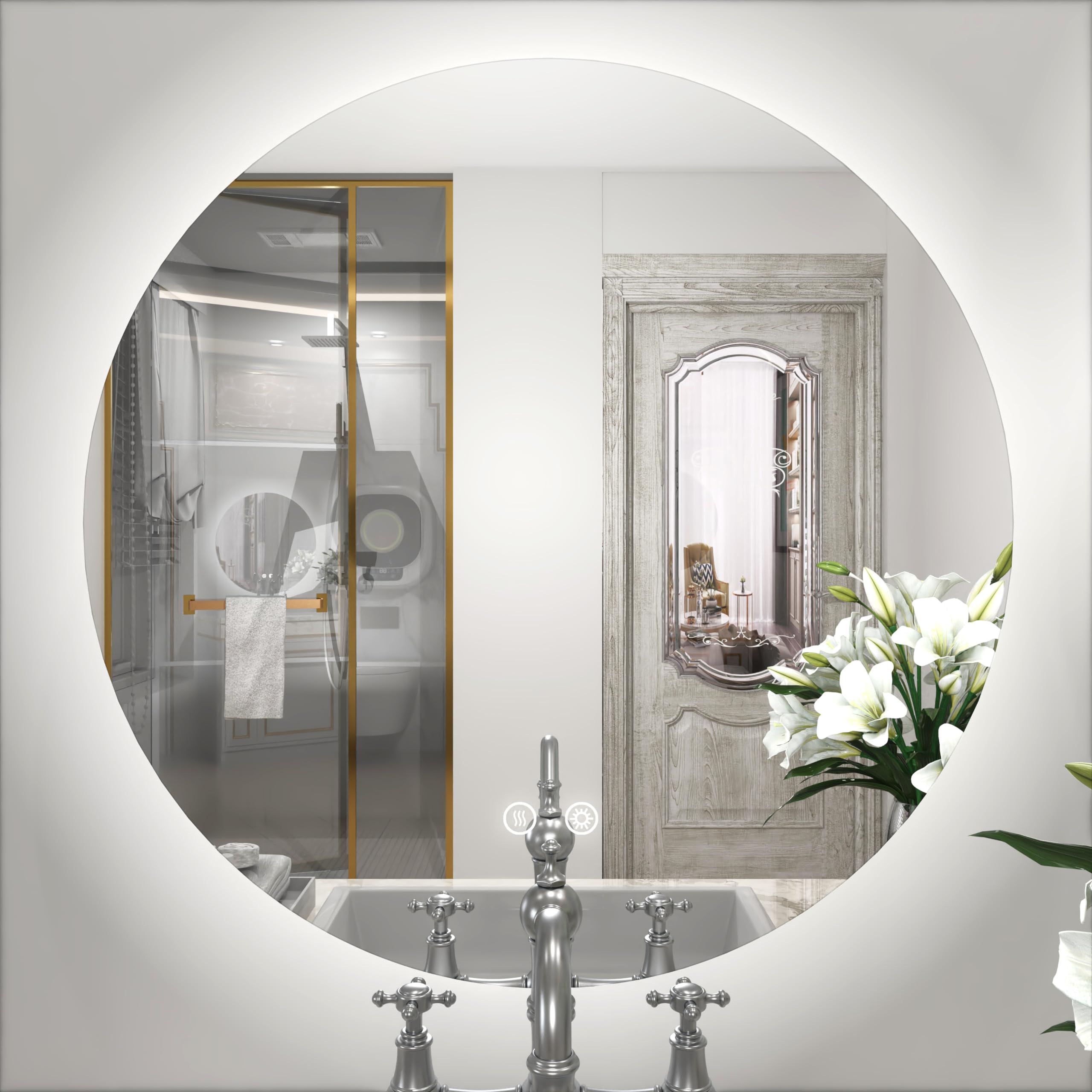 Photo 1 of Round LED Mirror, 32 Inch Round Backlit LED Mirror, Bathroom Vanity Mirror with Lights, Wall Mounted Circle Lighted Makeup Mirror