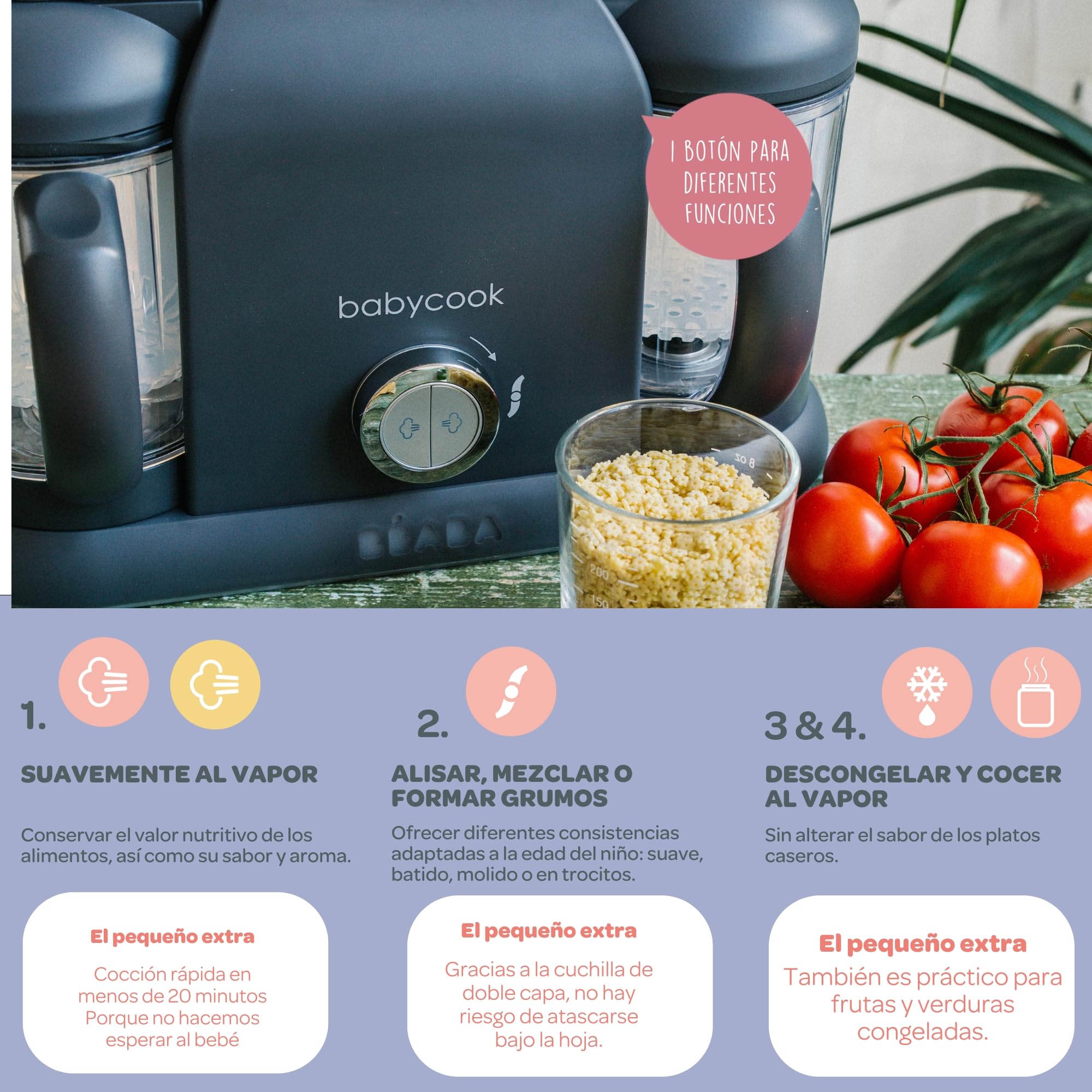 BÉABA Babycook Duo Robot per Pappe 4 in 1 Cottura a Vapore 2200 ml Dark grey