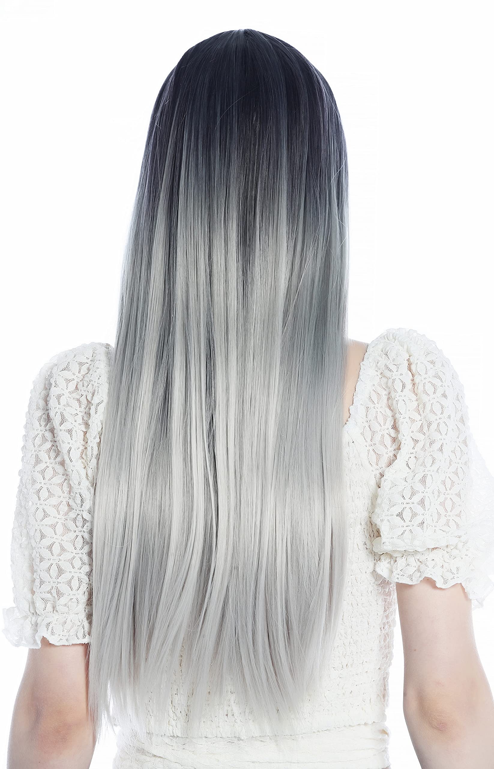WIG ME UP, SZL0807B-T-001 Women's Wig long sleek straight bangs ombre black-ish purple to silvery blond - Image 4