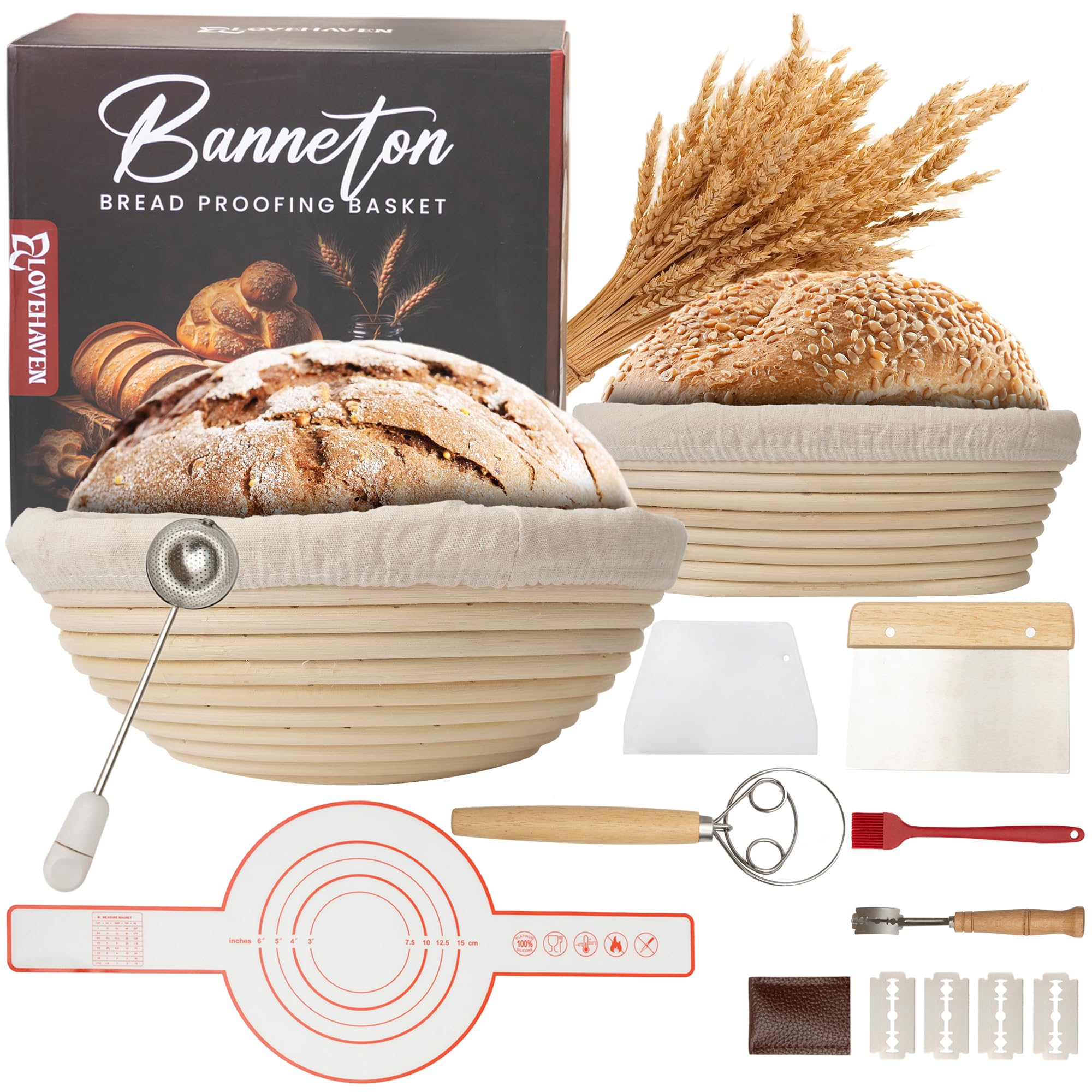 Banneton Bread Proofing Basket Set - Sourdough Starter Kit with Bread Making Tools Like 9