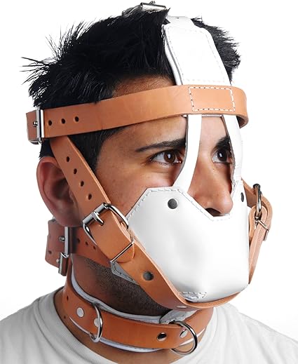 Amazon Com Strict Leather White And Tan Hospital Style Leather Muzzle Health Household
