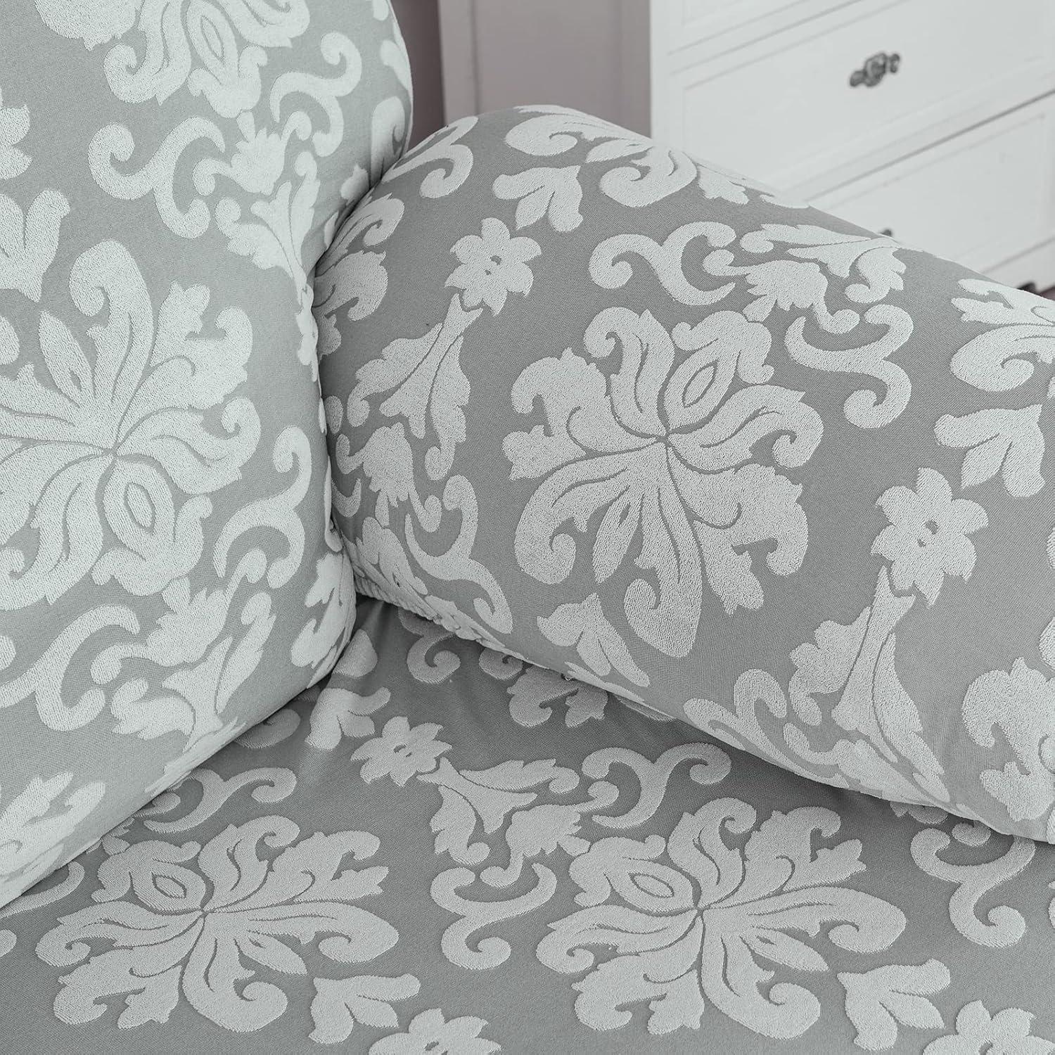 JOKIVTOU Stretch Relining Couch Chair Cover with Pocket, Jacquard Recliner Sofa Covers Reclining Slipcovers Printed Furniture Protector with Elastic Bottom for 1/2/3 Seat, Washable (1Seat,Color02)