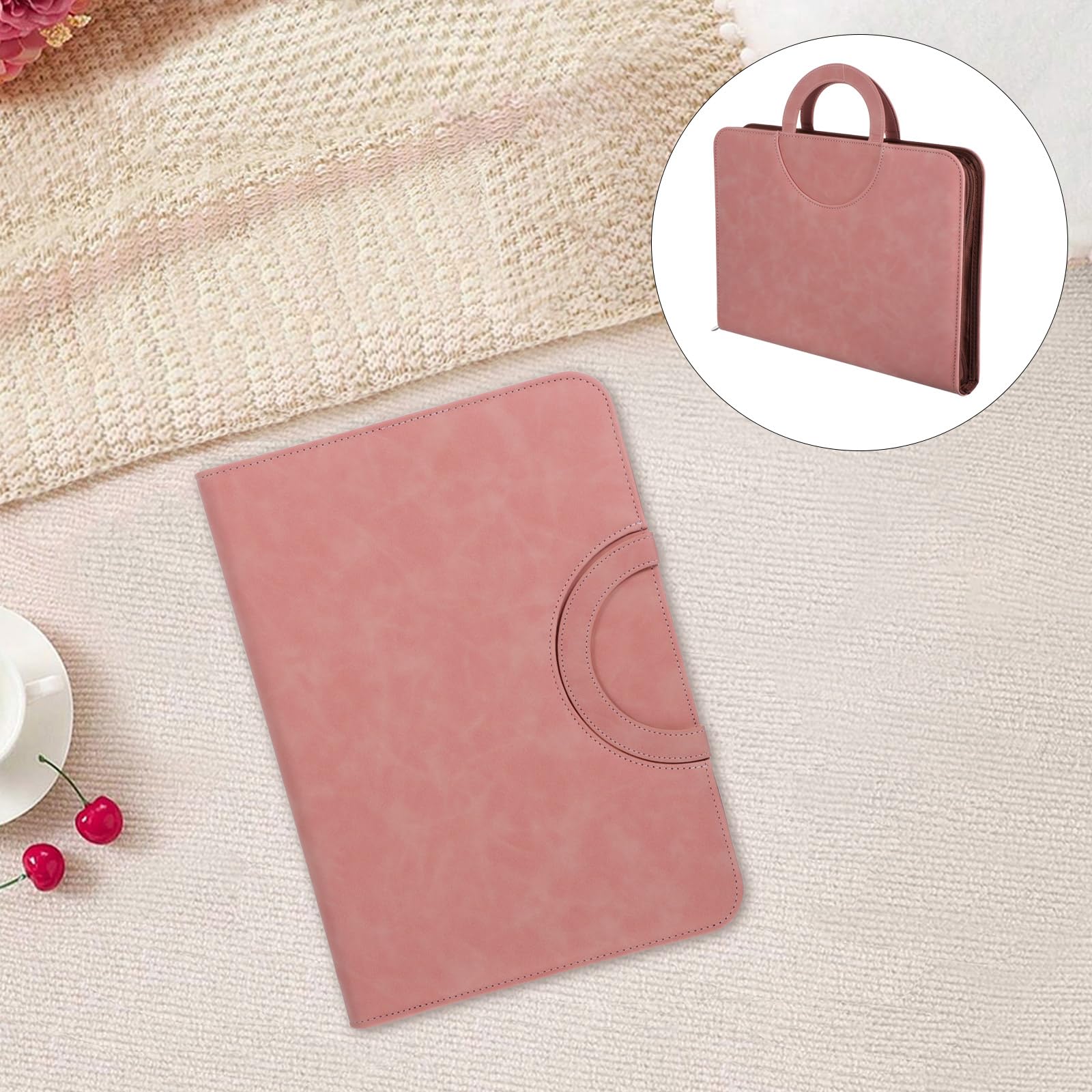 Bolsa Organizadora de Documentos para con Cremallera y Asa, Color Rosa Espejo, Carpeta para Reportes Médicos y Pruebas de Embarazo, Libro de Recuerdos para Maternidad