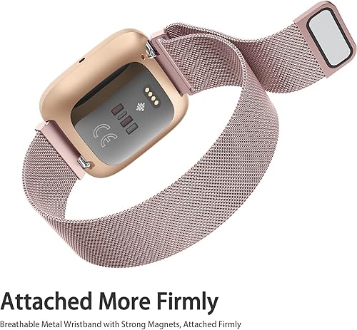 Miniatura 5 de Oumida Bandas de metal compatibles con Fitbit Versa 2Fitbit VersaVersa LiteVersa SE, correa magnética ajustable de acero inoxidable para Fitbit