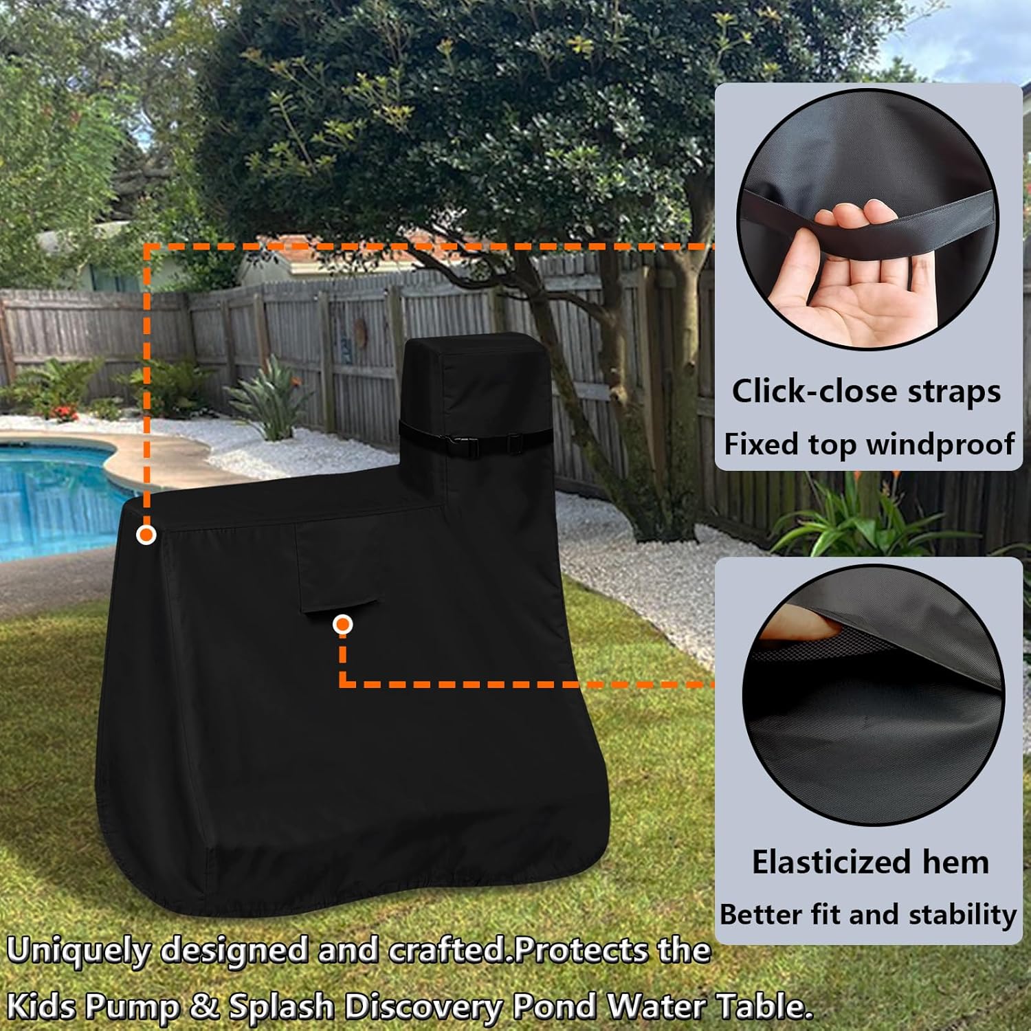Kids Water Table Cover for Step 2 Pump & Splash Discovery Pond, UV-resistant Fabric All-weather Protective Cover for Toddlers Outdoor Toys Pump & Splash Discovery Pond Water Table, Black