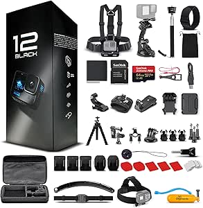 GoPro HERO12 (Hero 12) Black - Waterproof Action Camera with 5.3K HDR Video, 27MP Photos, 1/1.9&#34; Image Sensor, Live Streaming, Webcam, Stabilization + 64GB Card &amp; 50 Piece Accessory Kit - Bundle