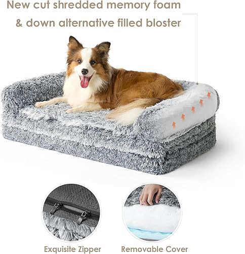 Miniatura 6 de EHEYCIGA Cama plegable XXL para perros de tamaño grande, sofá cama mullida de piel sintética de 54 x 38 x 7.5 pulgadas, cama grande ortopédica