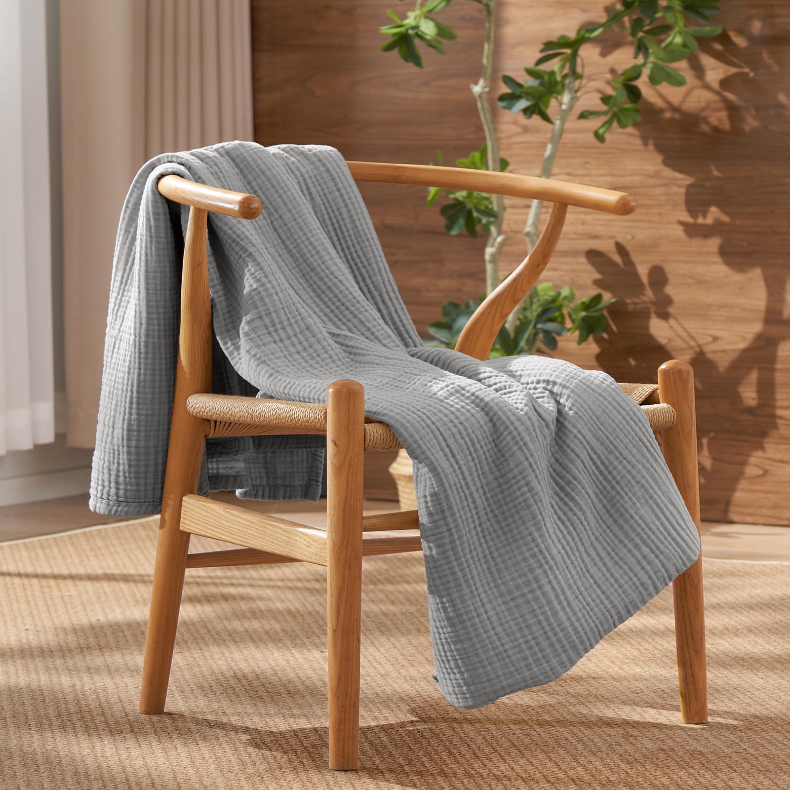 david's home pre-washed 100% cotton muslin throw blanket, 4-layer soft throw for bed couch, breathable & lightweight blankets for adults hot sleepers, room decor, luxury gift, dark grey, 50 * 70"