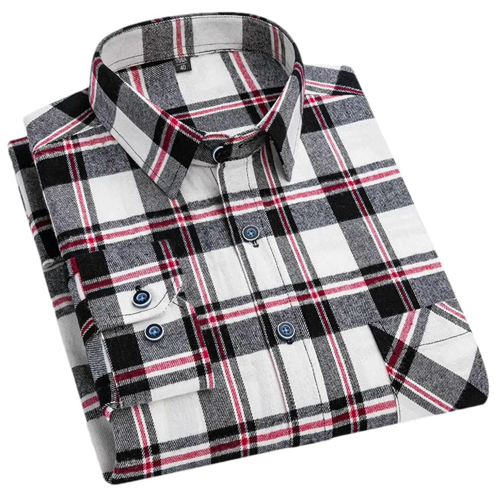 Camisa de franela de algodón para hombre, suave, cómoda, de manga larga, con un solo bolsillo, casual, vintage, a cuadros, para hombre
