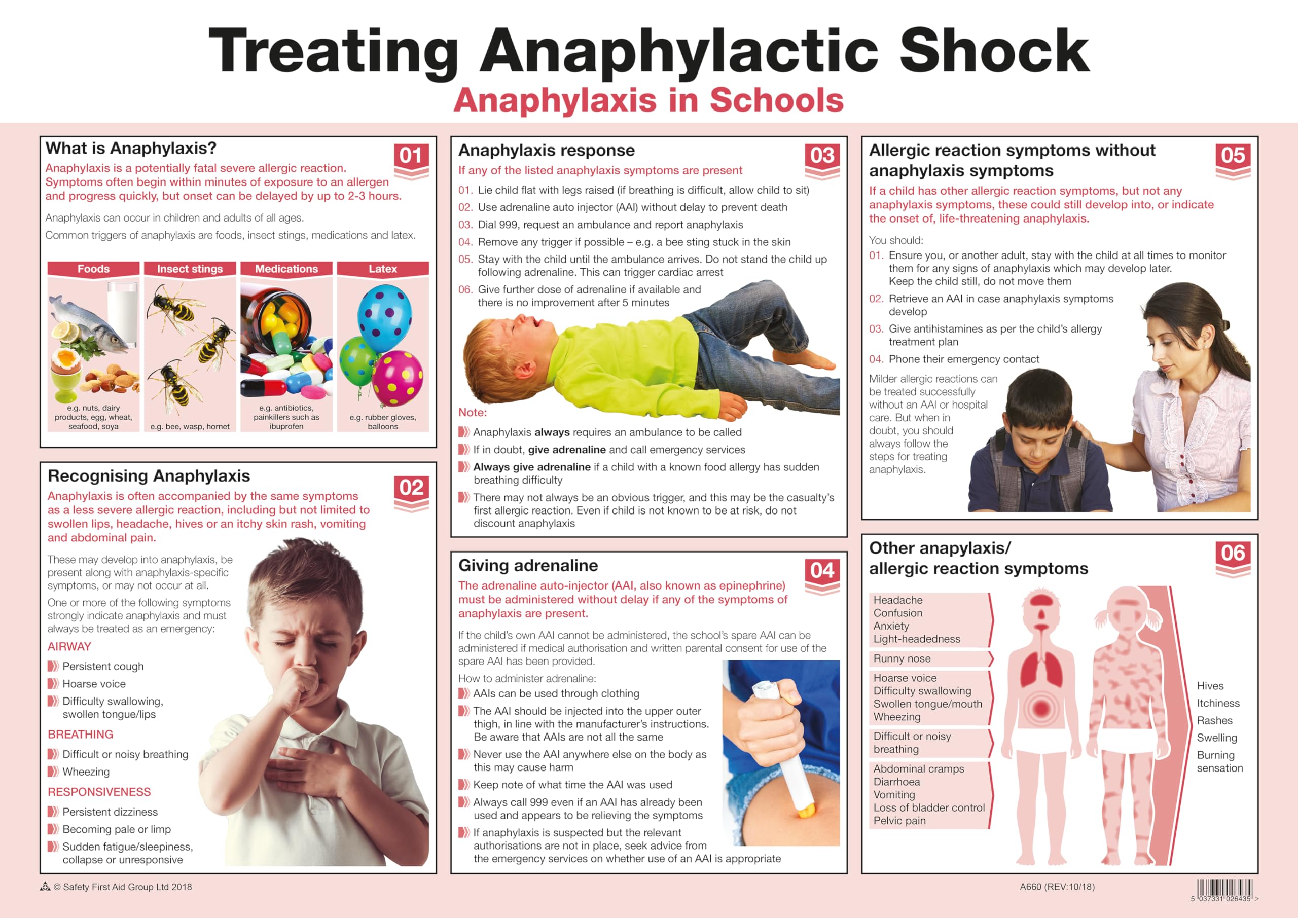 Safety First Aid Treating Anaphylactic Shock Poster, A2, Laminated
