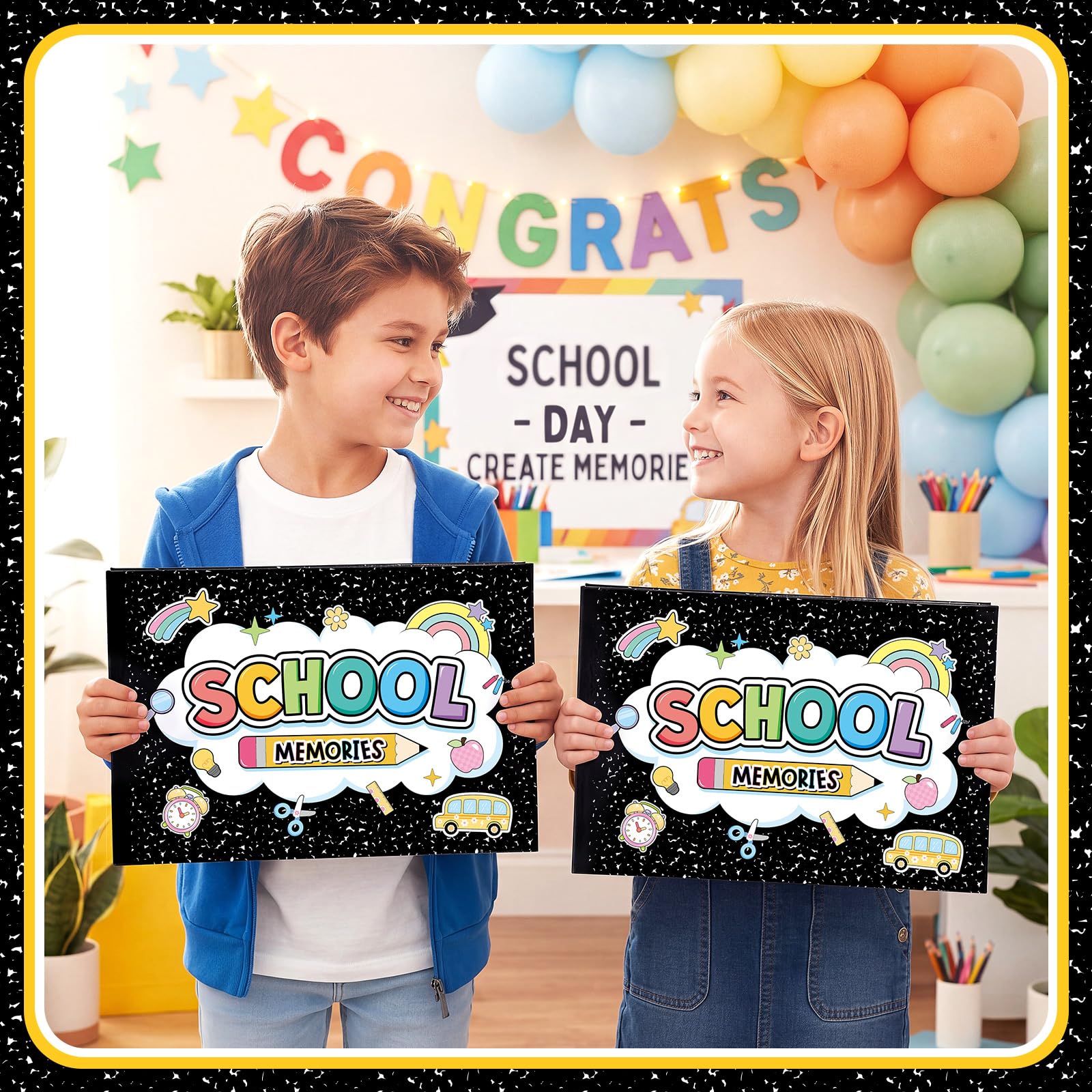 Eaasty Libro de recuerdos escolares para niños, álbum de recortes escolar con 15 bolsillos de recuerdo de preescolar a 12º grado, día y año, para almacenamiento de fotos de la infancia (cuaderno de