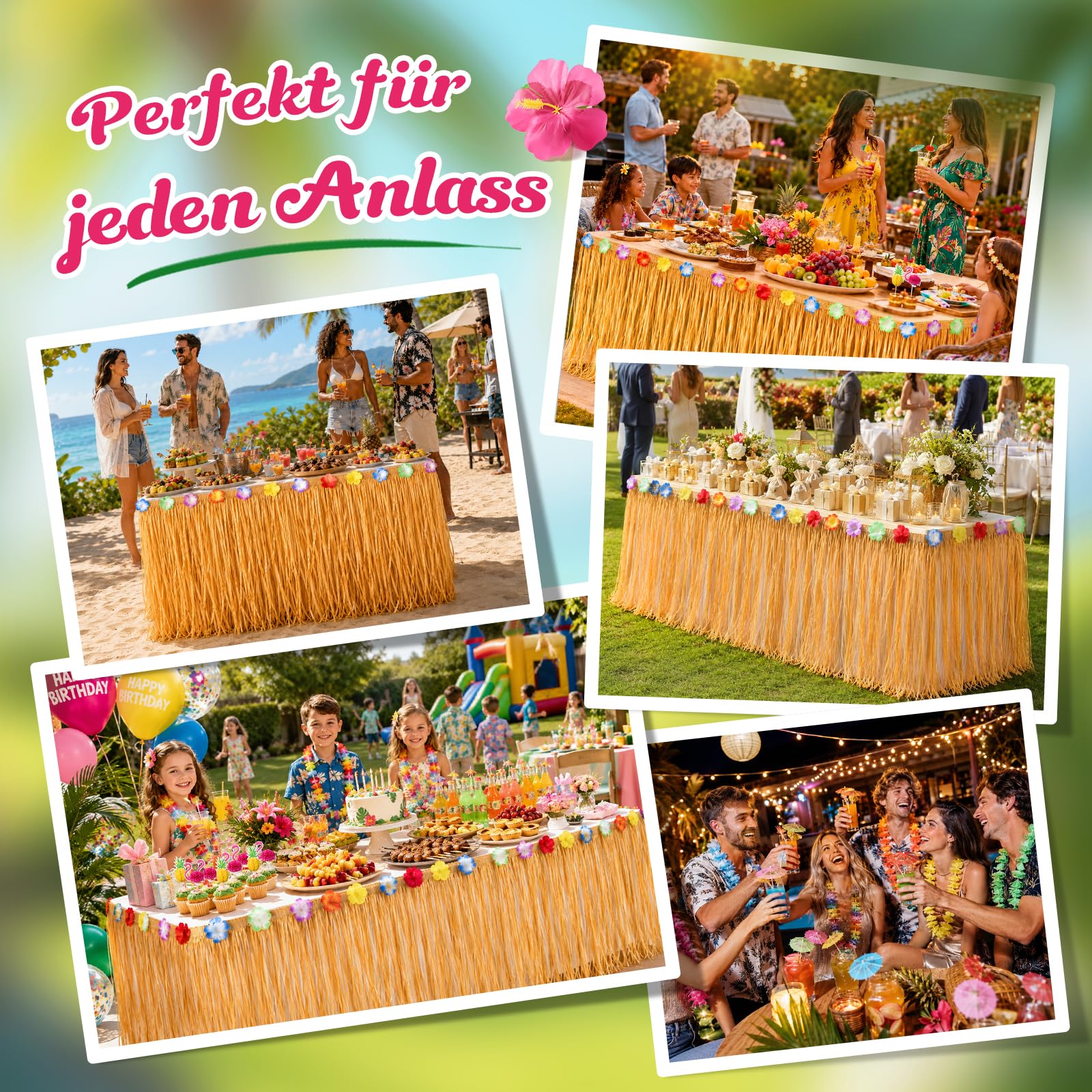 Hawaii Party Dekoration Set, 97PCS Tropische Party Dekoration Set, Hawaii Luau Tischröcke, Girlanden, Palmblätter, Ananas Flamingo Regenschirm Obst Stroh Kombition zum Grillen, Gartensommer