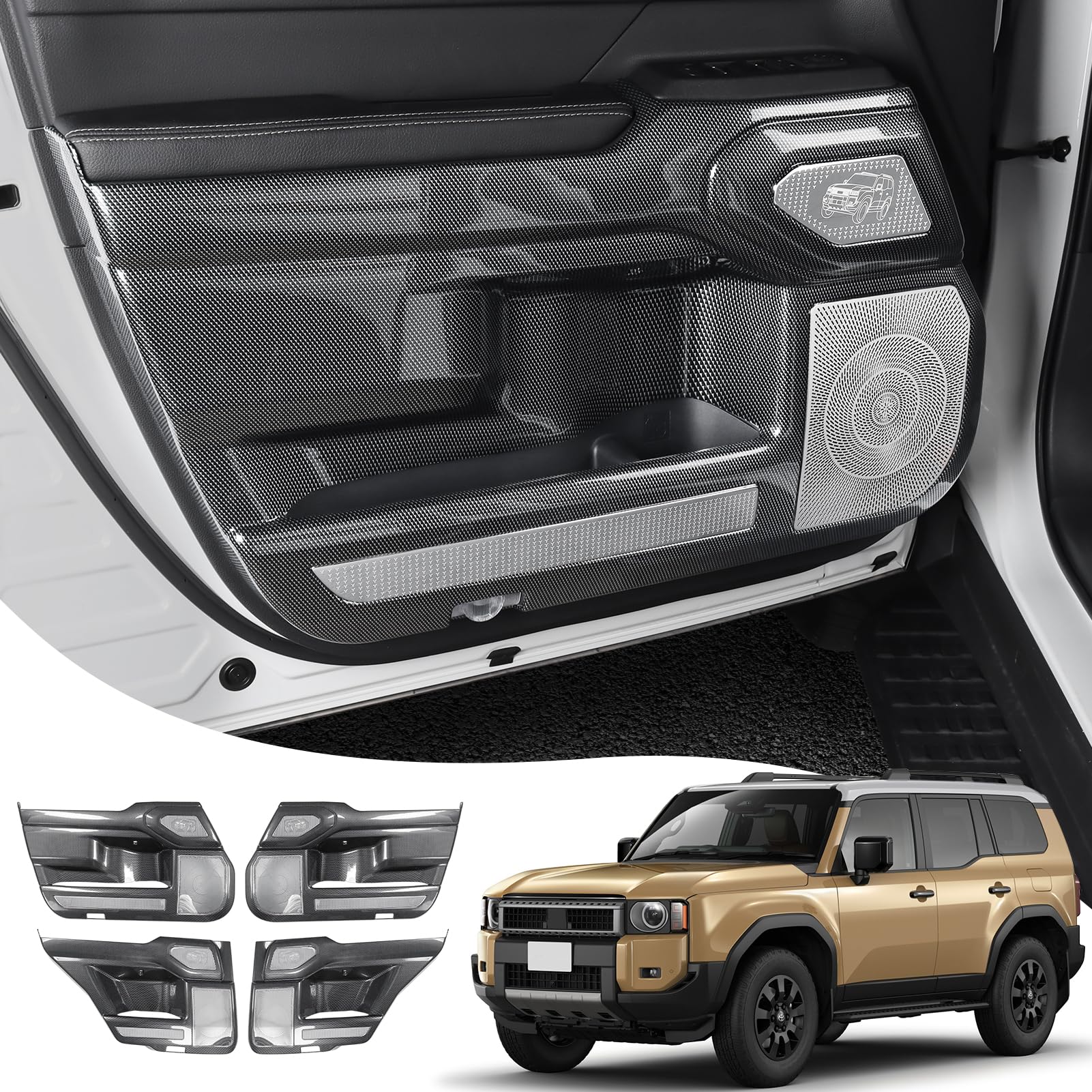 Car Door Kick-Proof Panel Suitable for 2024 2025 2026 Toyota Land Cruiser 250 1958 Prado Carbon Fiber Pattern