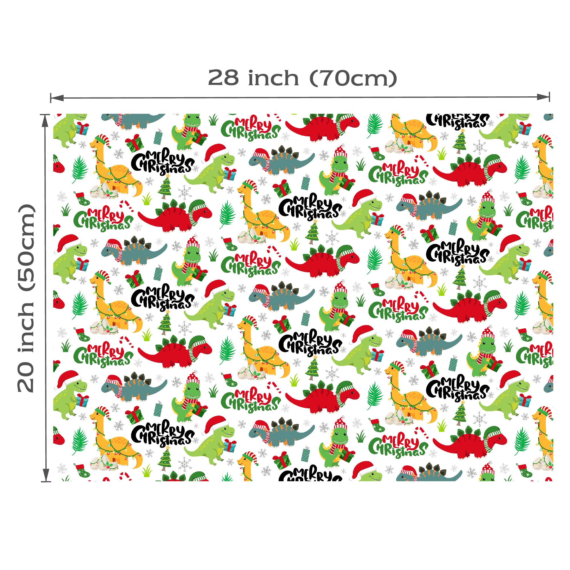 MotiGiftie Weihnachts-Geschenkpapier für Jungen und Mädchen – Weihnachtsmann, bunte Dinosaurier, Pinguin, Weihnachtsbaum, Nussknacker-Designs – Urlaubs-Geschenkpapier für Festival, 12 Blatt, je 50,8 x