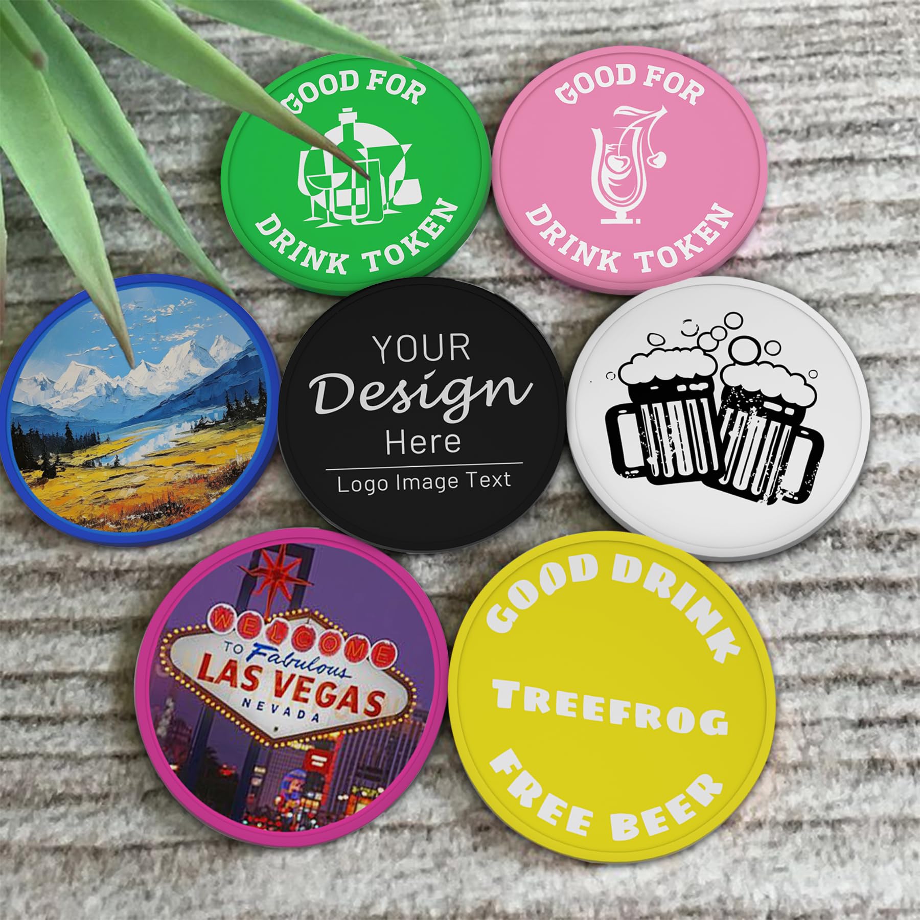 Gettoni Personalizzati in Plastica 100-1000, con Logo, Immagine o Testo, 9 Colori per Bar e Festa