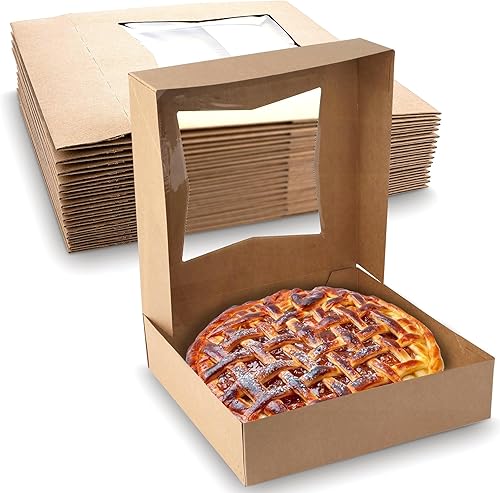 MT Products Cajas de repostería Kraft con ventana, tamaño de 10 x 10 x 2.5 pulgadas, (15 piezas) cajas de repostería, perfectas para donas,