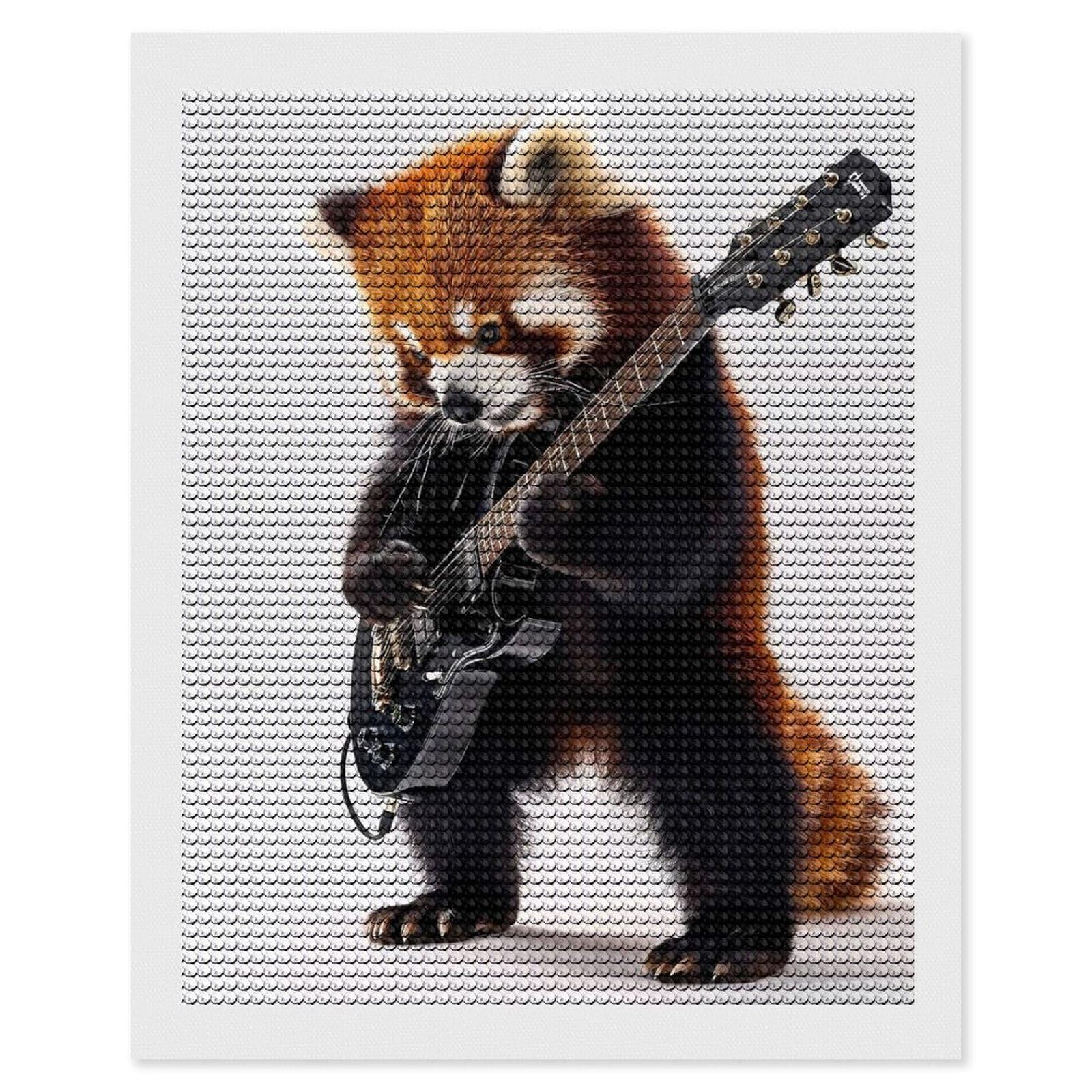 Junmoney Red Panda Guitar DIY Diamond Art Canvas Kit 16"x20", Decorate Your Room, Sparkling Round Gems, Fun Craft Experience, Farmhouse Decor
