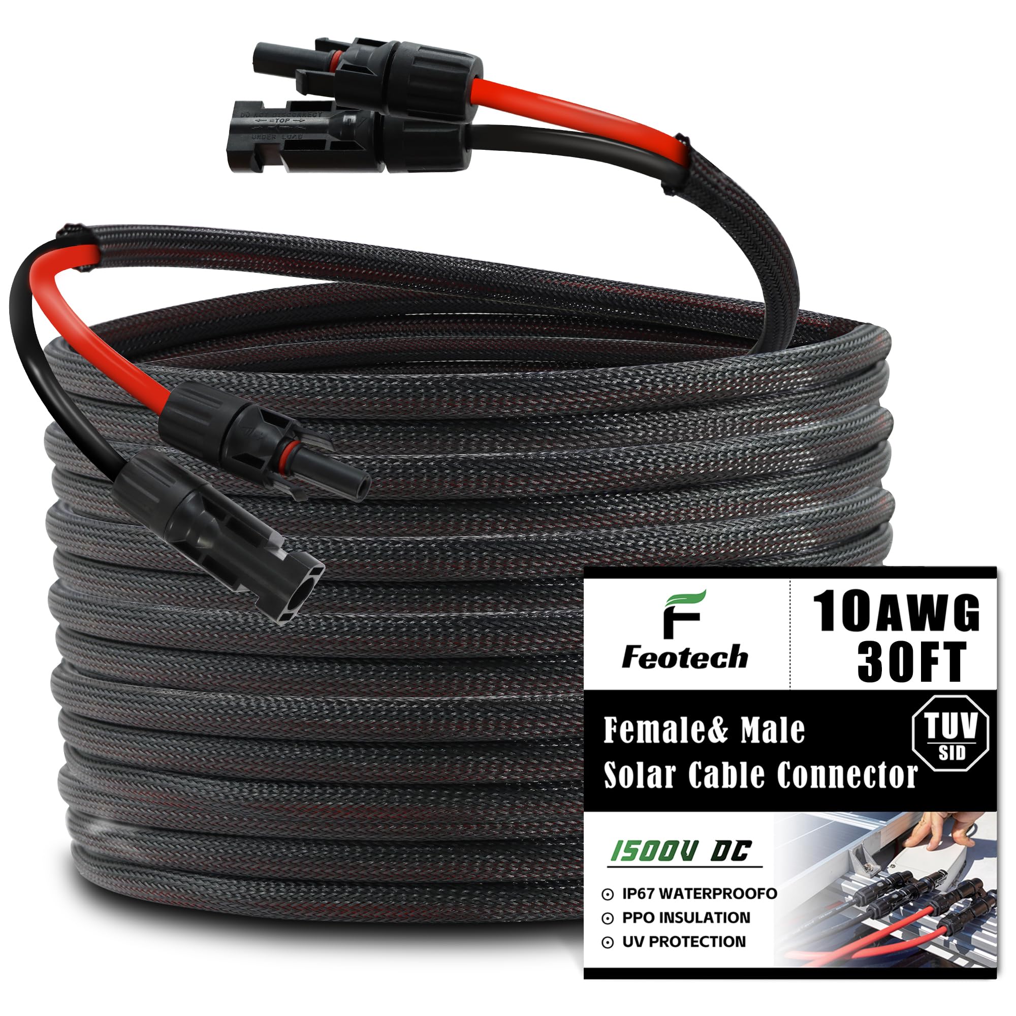 Cavo di prolunga a doppio filo, 9 m (6 mm²), connettore per pannello solare 10 AWG, con 6 paia di connettori solari maschio/femmina IP67 per pannelli solari marini per auto, camper, barca