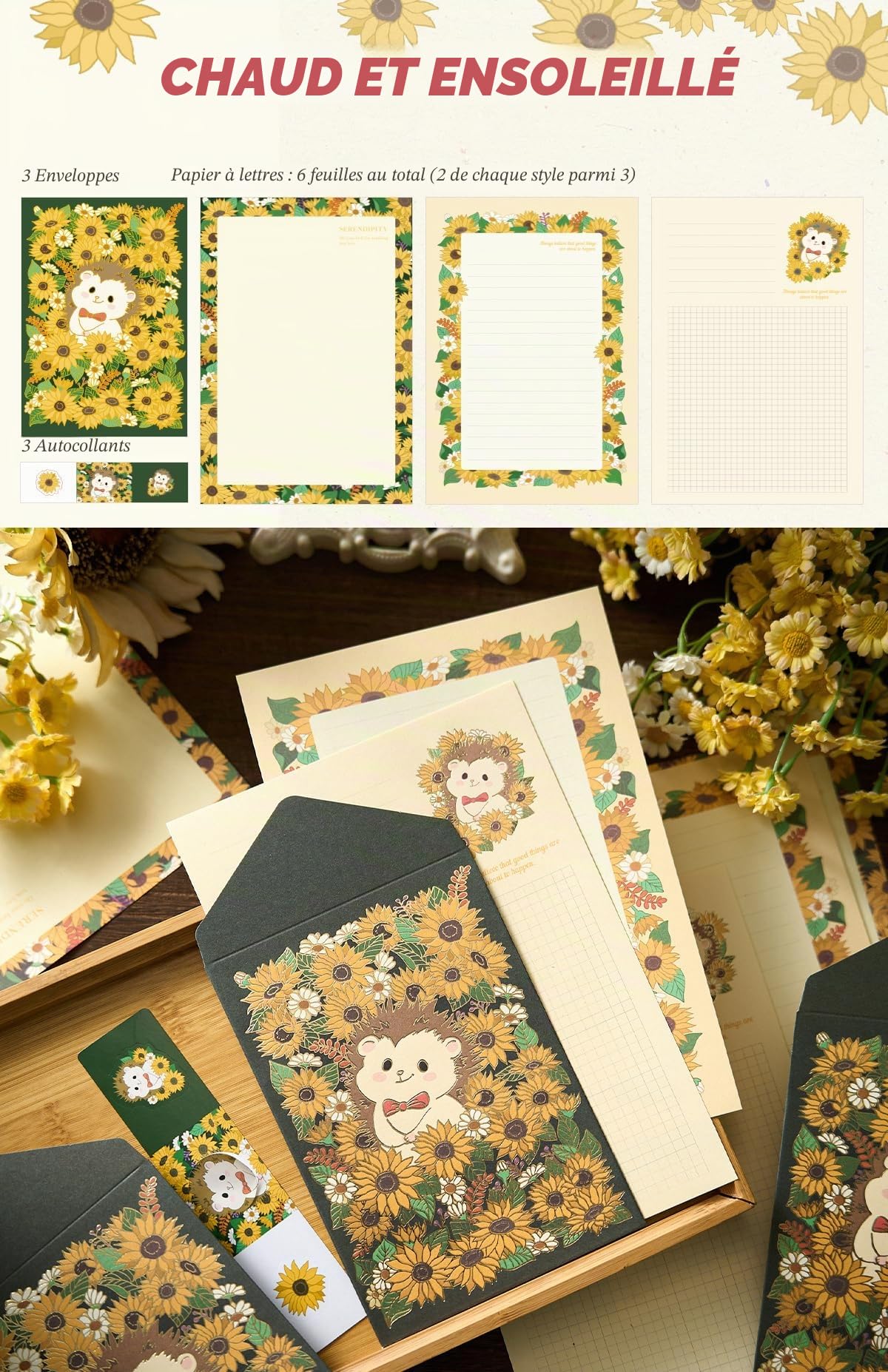 Ensemble de lettres pour enfants - 3 styles de papier à lettre et enveloppes à motifs d'animaux mignons - Ensemble de papeterie Kawaii pour enfants et amateurs d'écriture