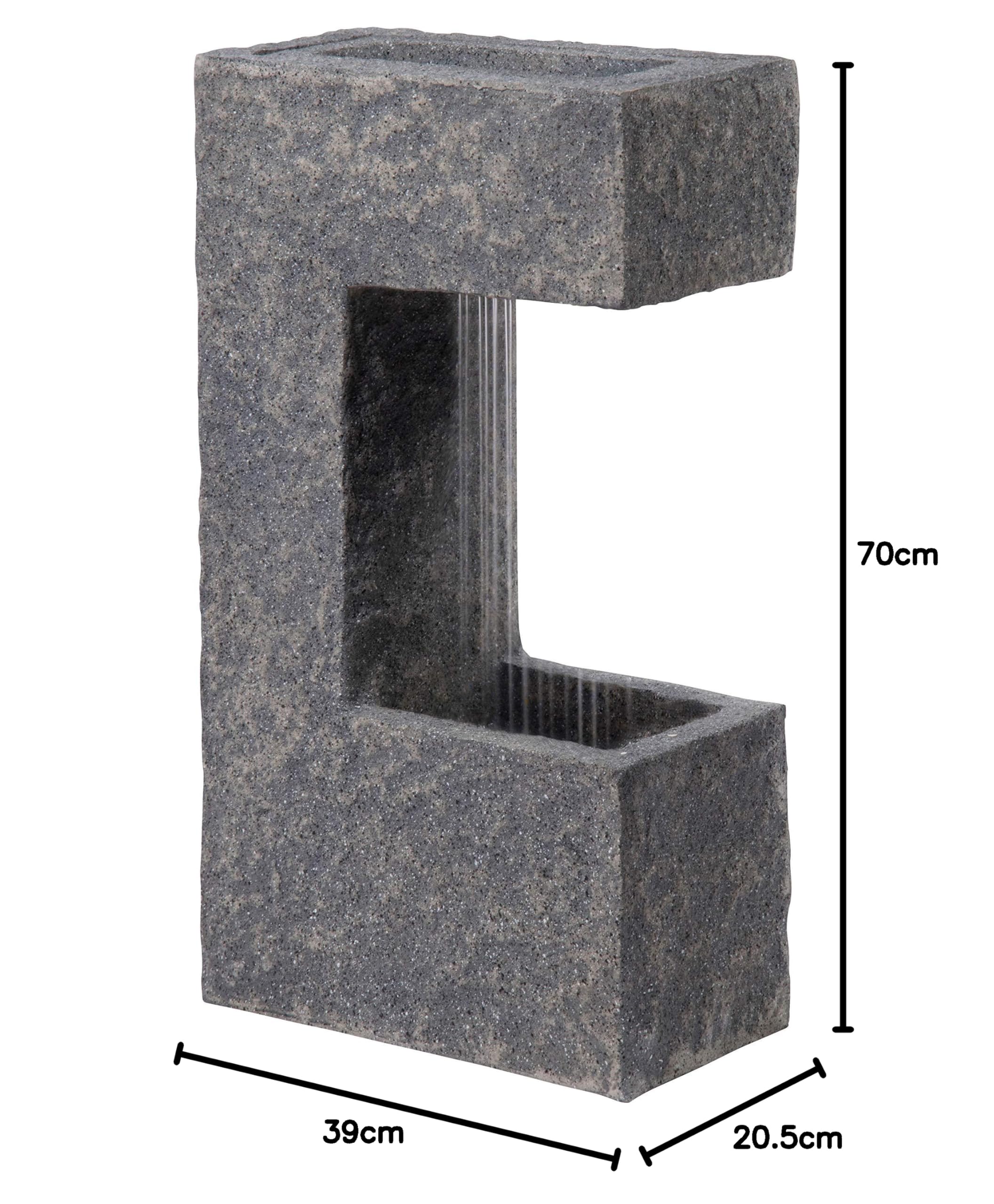 dobar® 96170e Ceres Design fontanna ogrodowa, duża, oświetlenie LED, wodospad, żywica poliestrowa, fontanna do ogrodu, na taras, balkon, 37,5 x 20,5 x 70 cm