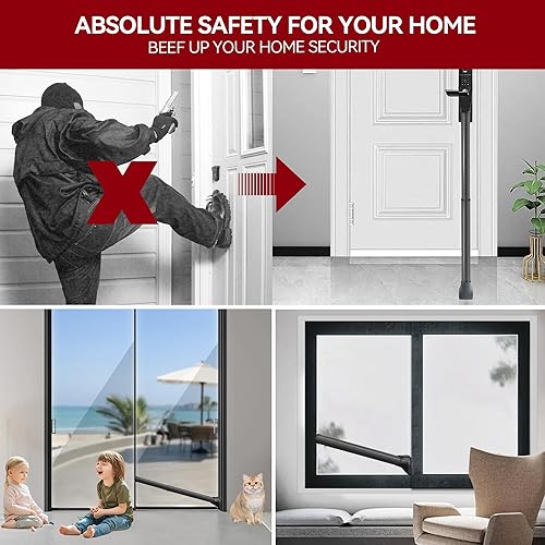 Miniatura 7 de Barra de tope de puerta de seguridad ajustable y resistente mejorada para hogares, apartamentos, viajes (1 paquete, negro)