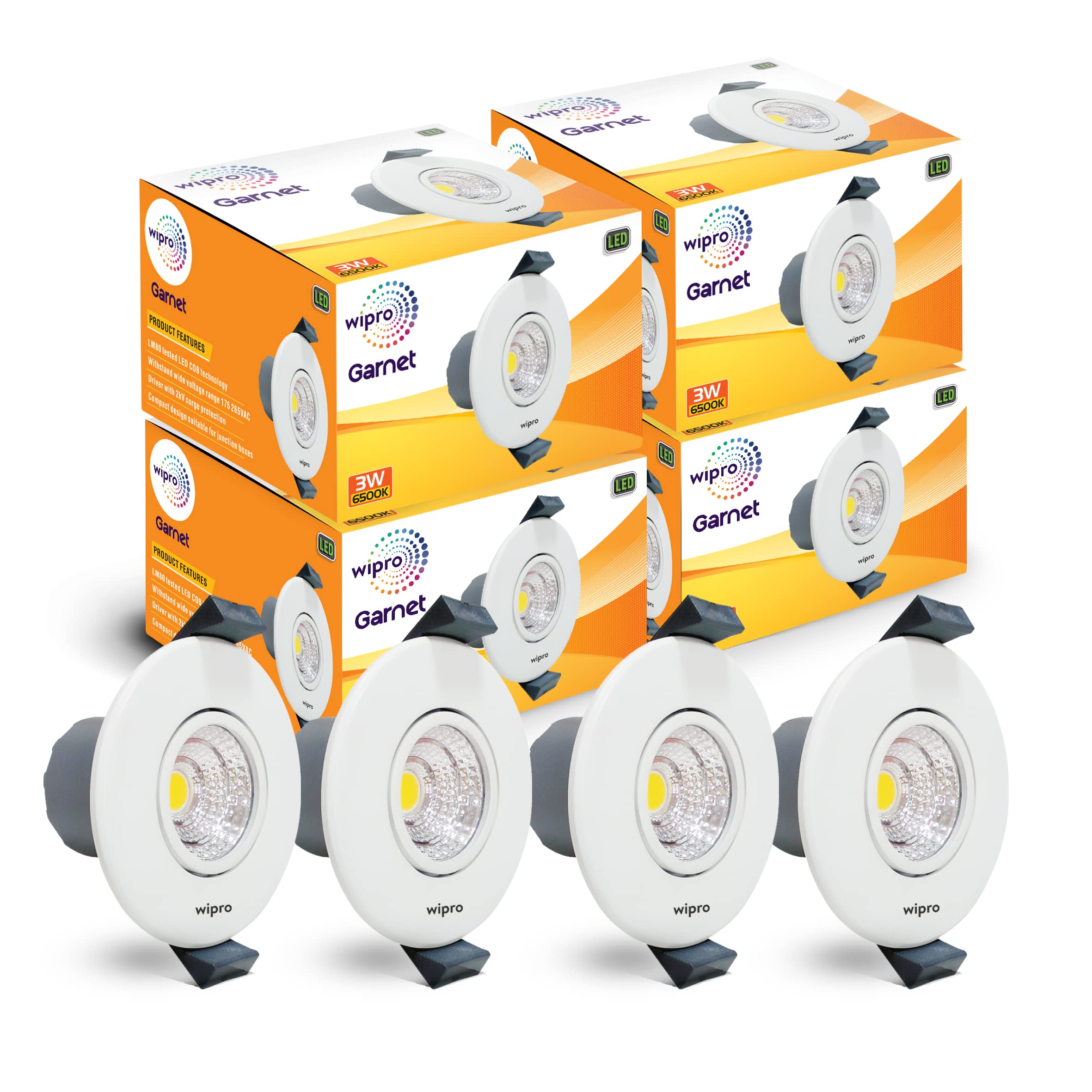wipro Garnet 3W Round LED Mini Spotlight |COB Spotlight for Ceiling|Cool White Light (6500K) | Adjustable Design | Recessed Tiltable Downlighter for False Ceiling | Cutout - 58mm |Pack of 4