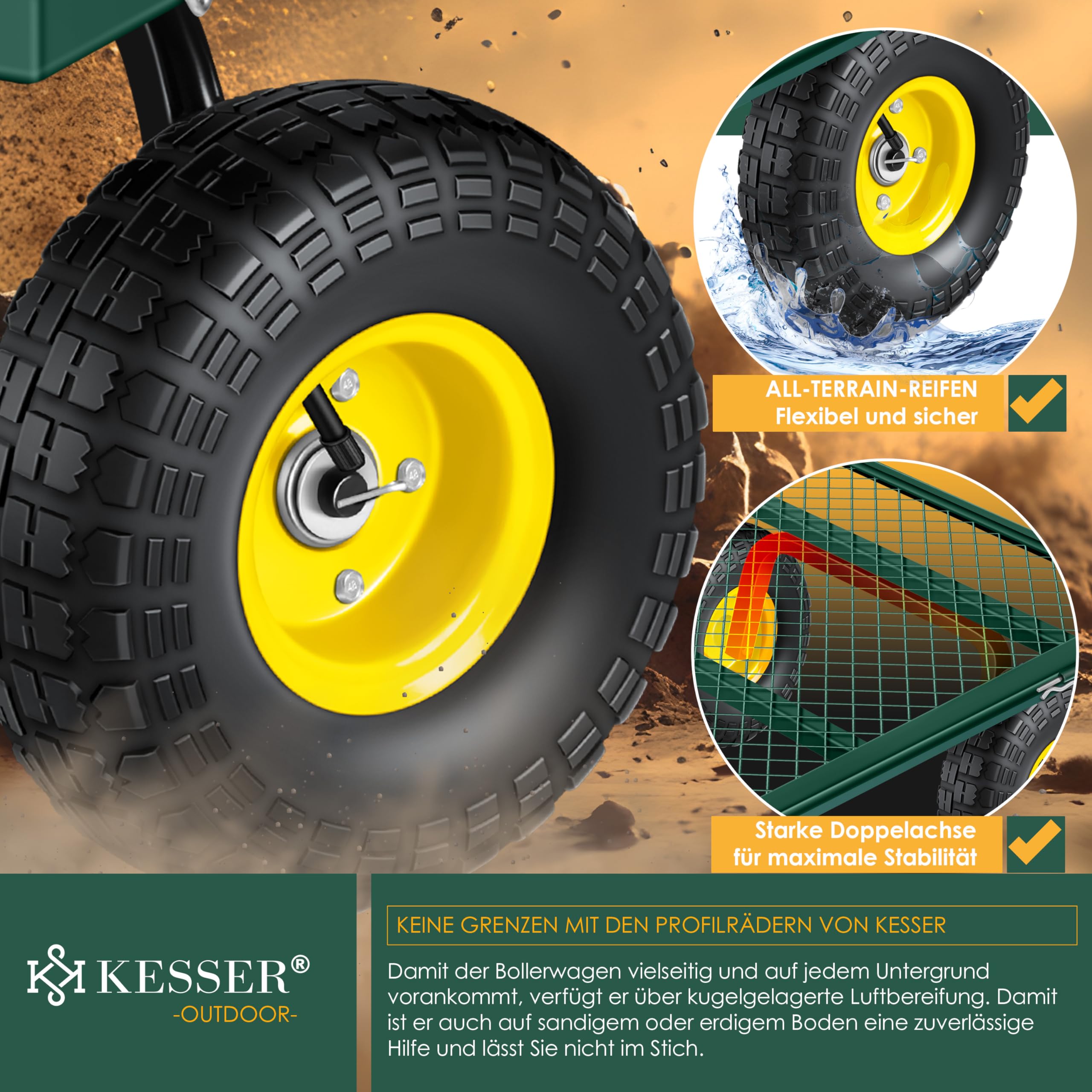 KESSER® Gartenwagen Bollerwagen Transportwagen 700kg belastbar Gartenkarre, inkl. herausnehmbare Plane, Luftreifen Gerätewagen Handwagen vielseitig einsetzbar inkl. Handschuhe + Ablage, Farbe:Schwarz