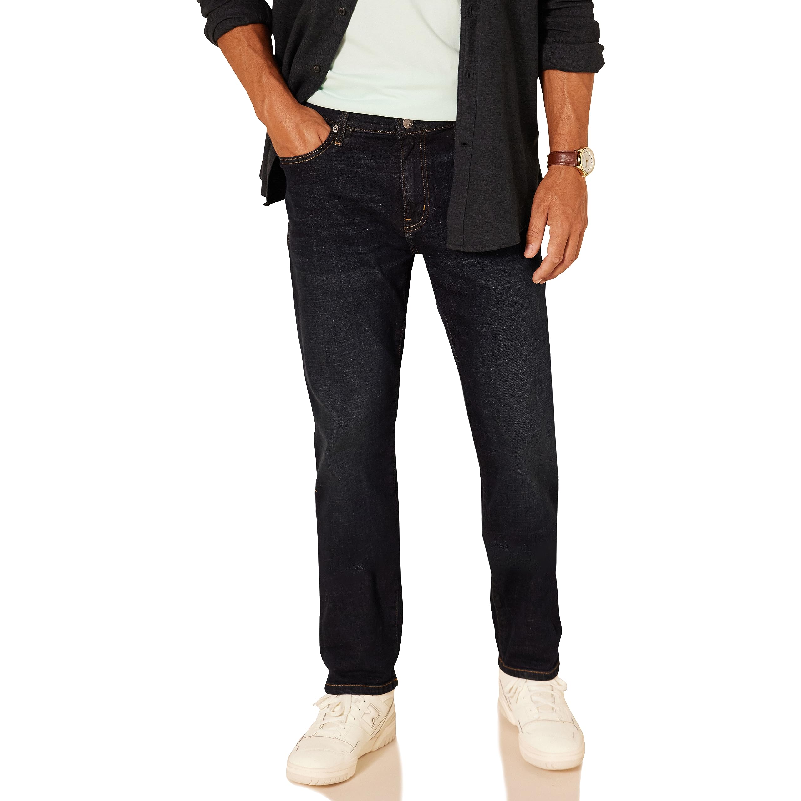 Amazon Essentials Herren Stretchjeans, Gerade Geschnitten - Auslauffarben, Dunkles Indigo Batik, 42W / 34L