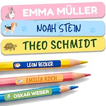 Children's Name Stickers 47 x 7 mm [Pack of 75] - Name Tags for Pens & Items Machine Washable & Waterproof - Personalised Name Labels for Nursery & School, Clothing